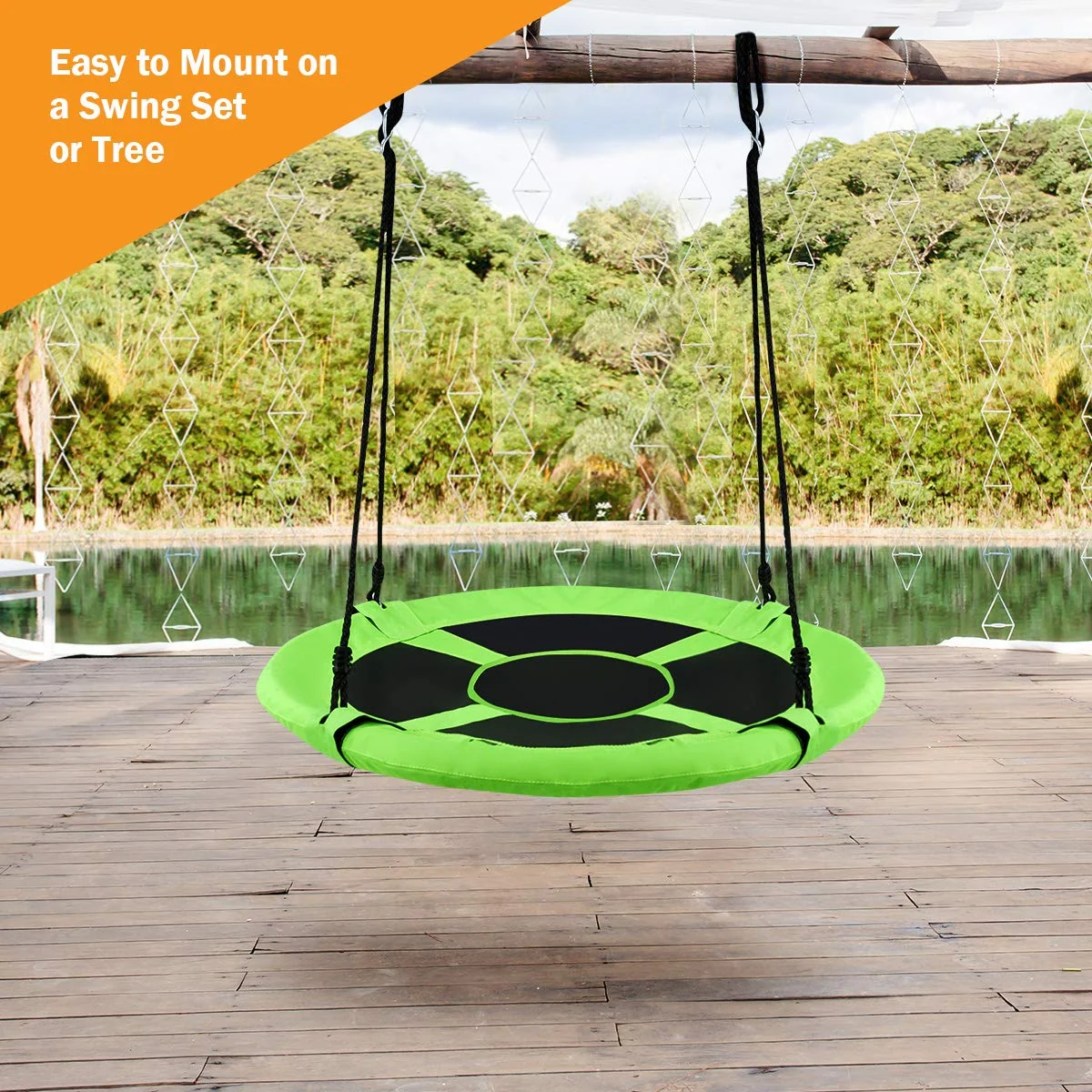 40 Inch Flying Saucer Tree Swing, Indoor Outdoor Play Set, Green - Image 8