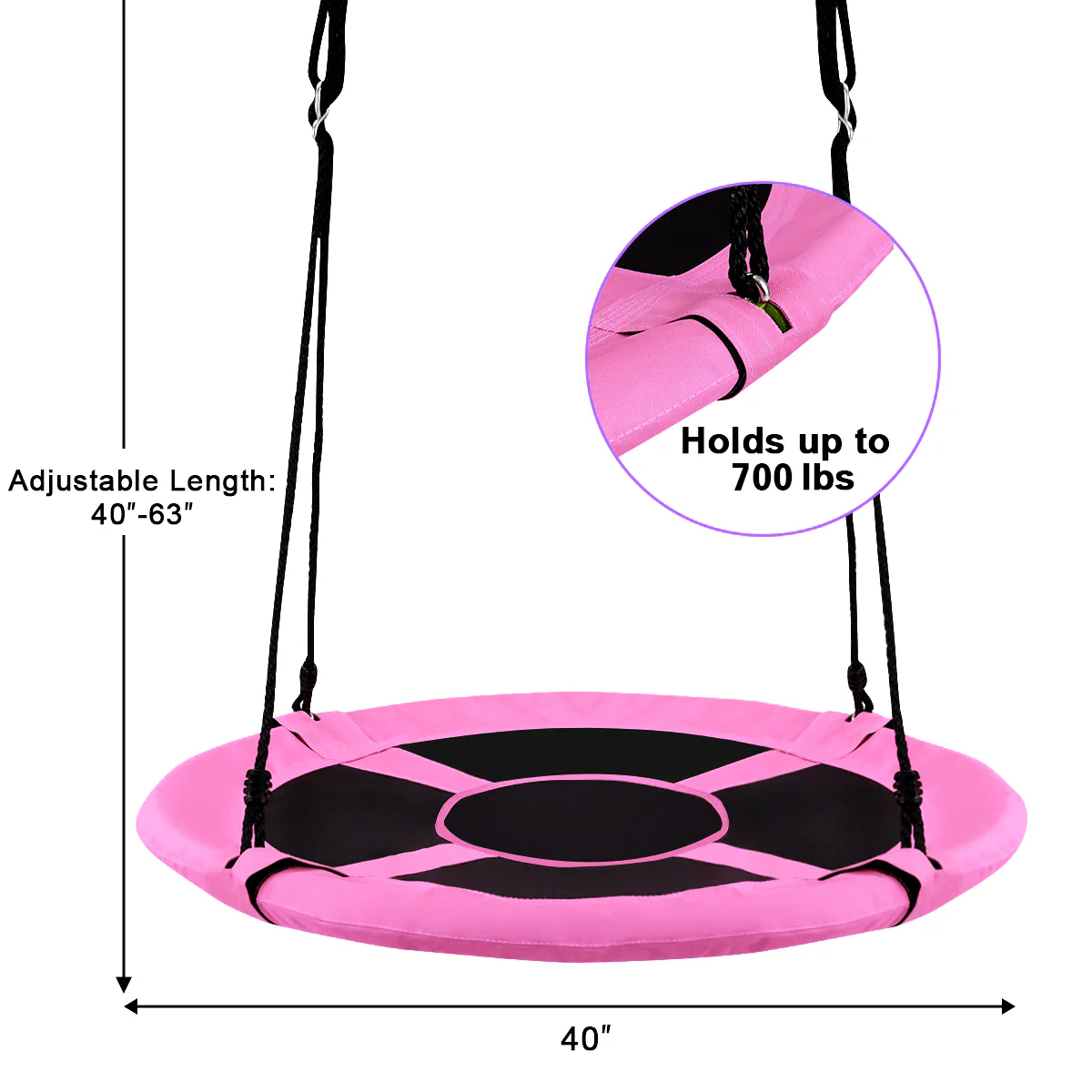 40 Inch Flying Saucer Tree Swing, Indoor Outdoor Play Set, Pink - Image 6