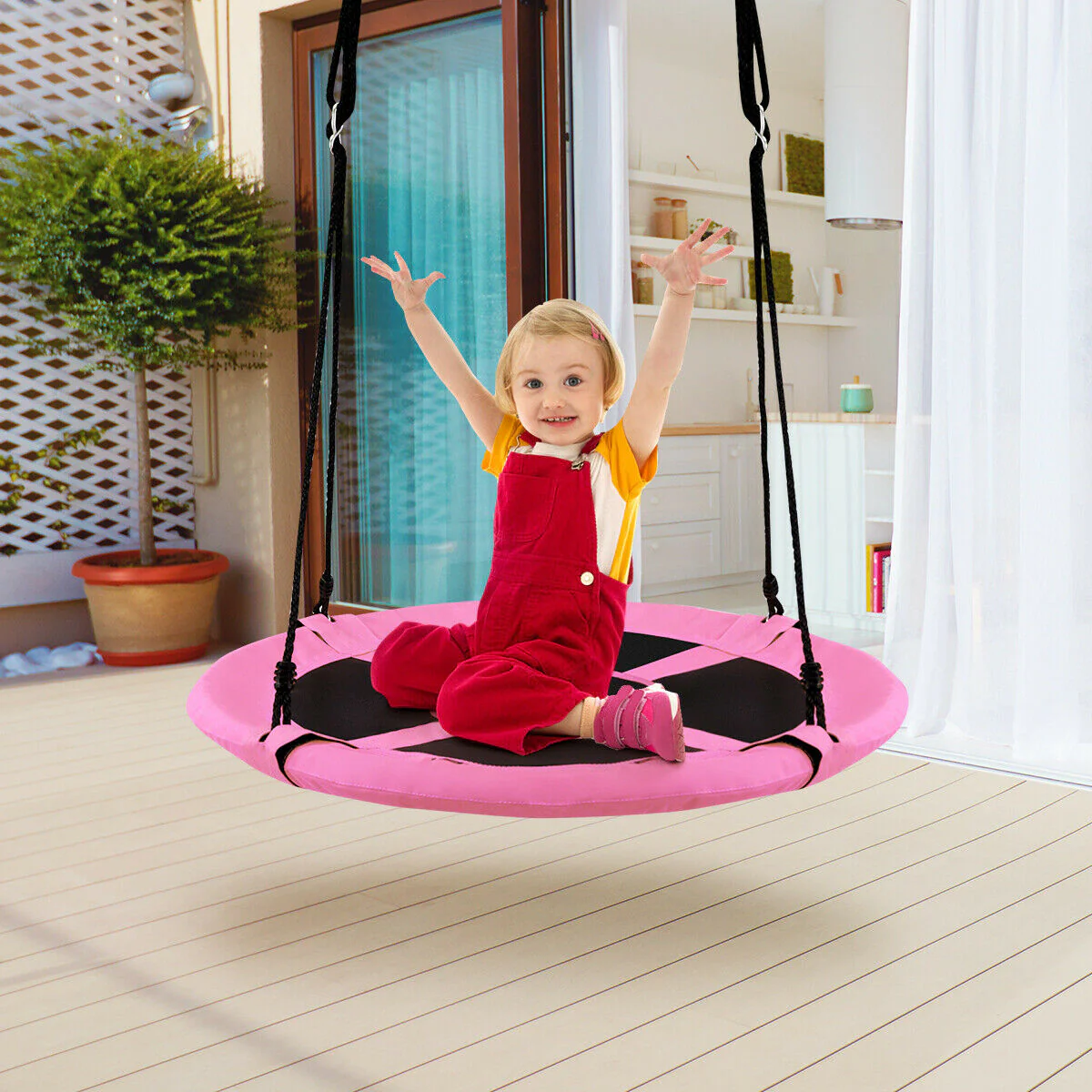 40 Inch Flying Saucer Tree Swing, Indoor Outdoor Play Set, Pink - Image 8