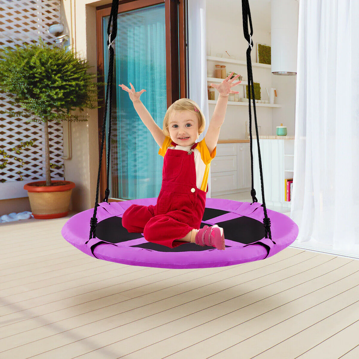 40 Inch Flying Saucer Tree Swing, Indoor Outdoor Play Set, Purple - Image 2