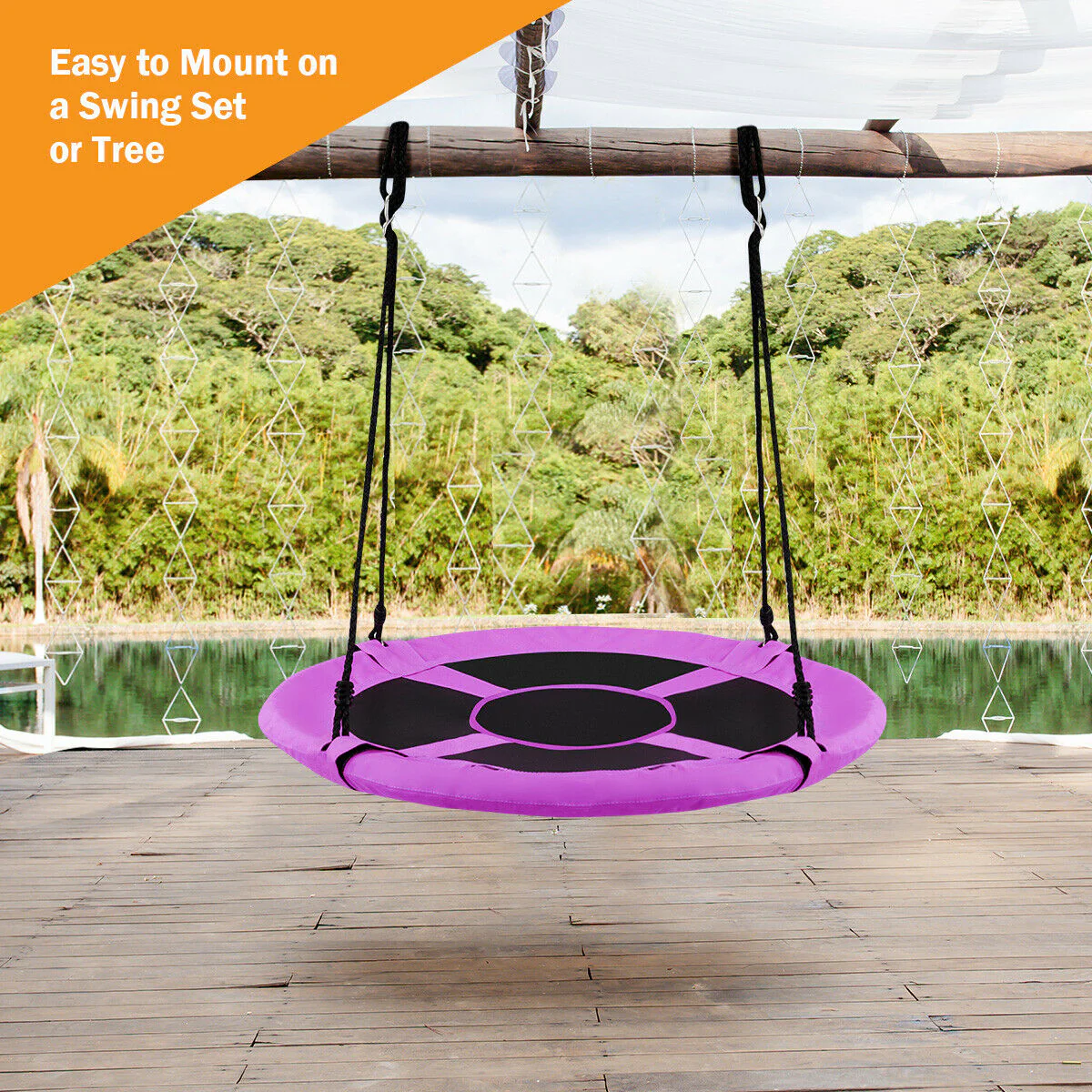 40 Inch Flying Saucer Tree Swing, Indoor Outdoor Play Set, Purple - Image 7