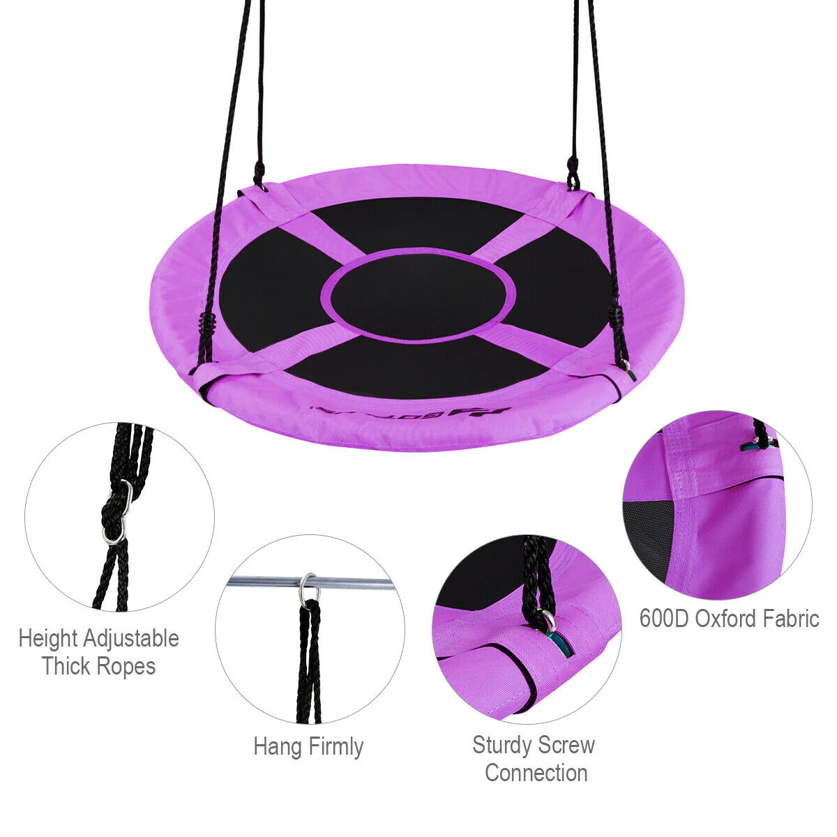 40 Inch Flying Saucer Tree Swing, Indoor Outdoor Play Set, Purple - Image 9