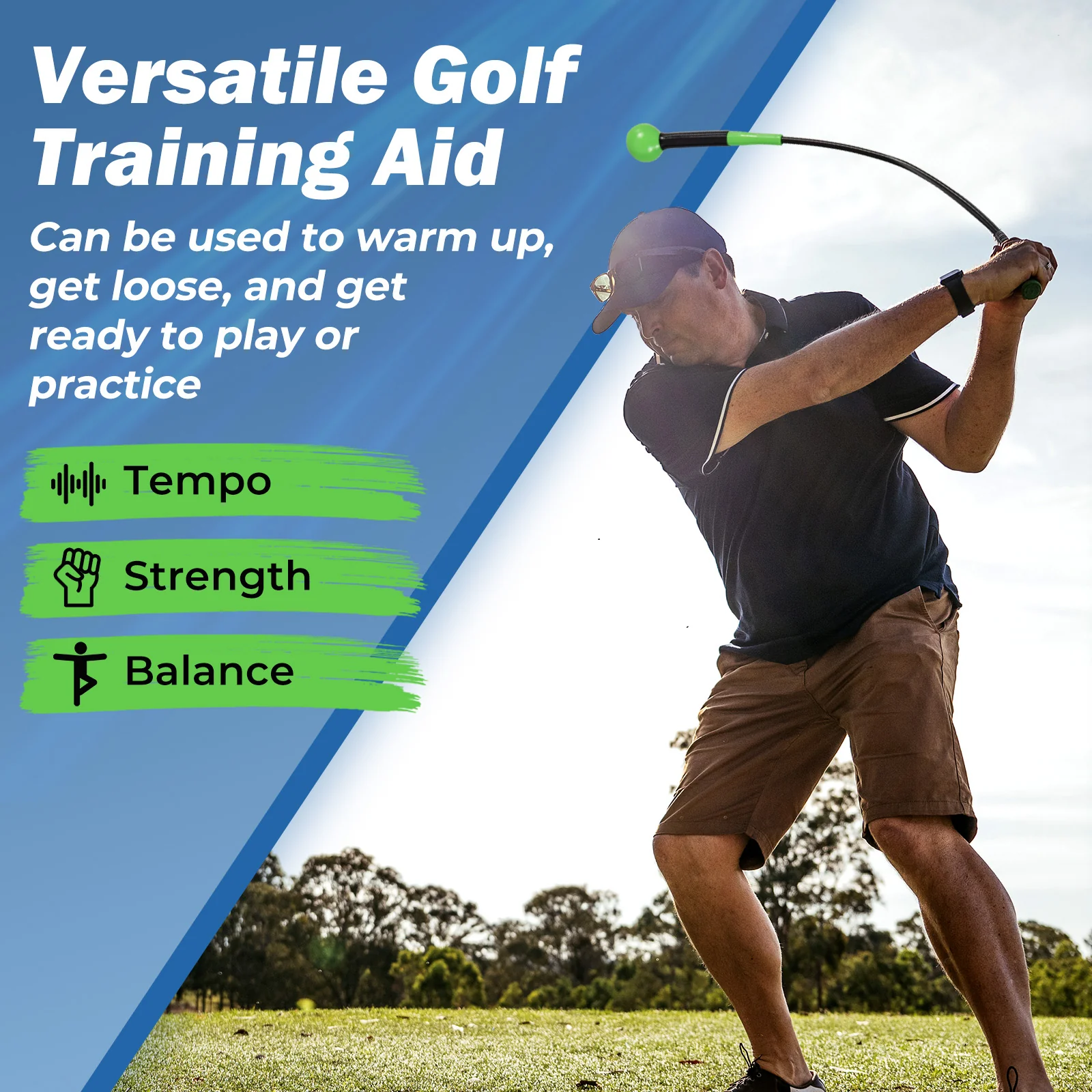 40 Inch Golf Swing Trainer Aid with Weighted Head for Grip Rhythm Balance, Green - Image 7