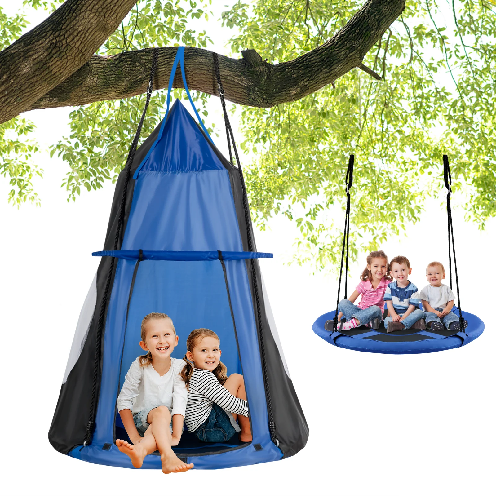 40 Inch Kids Hanging Chair, Detachable Swing Tent Set, Blue - Image 2