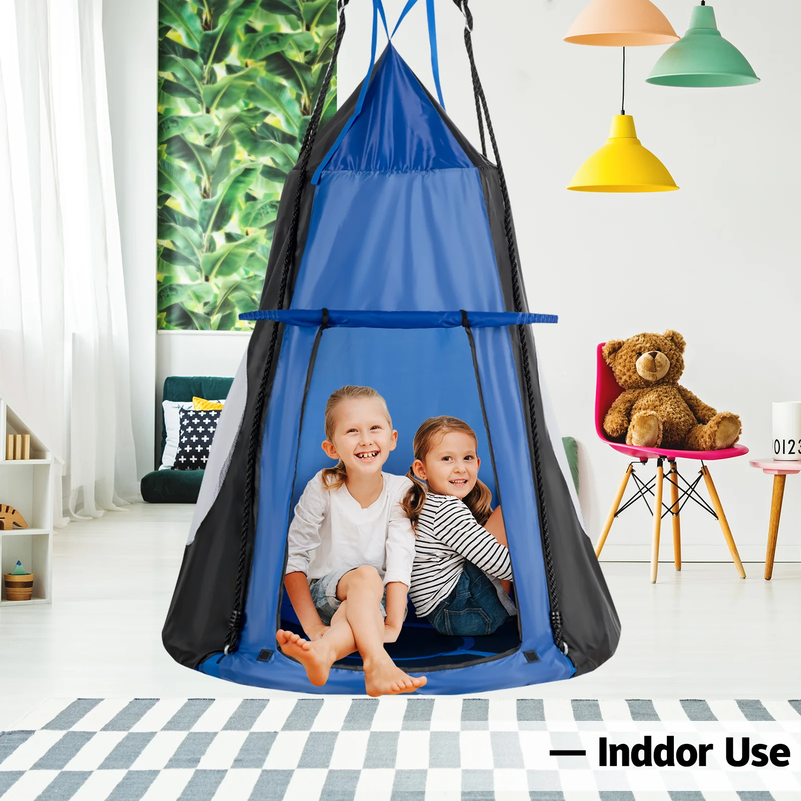 40 Inch Kids Hanging Chair, Detachable Swing Tent Set, Blue - Image 7
