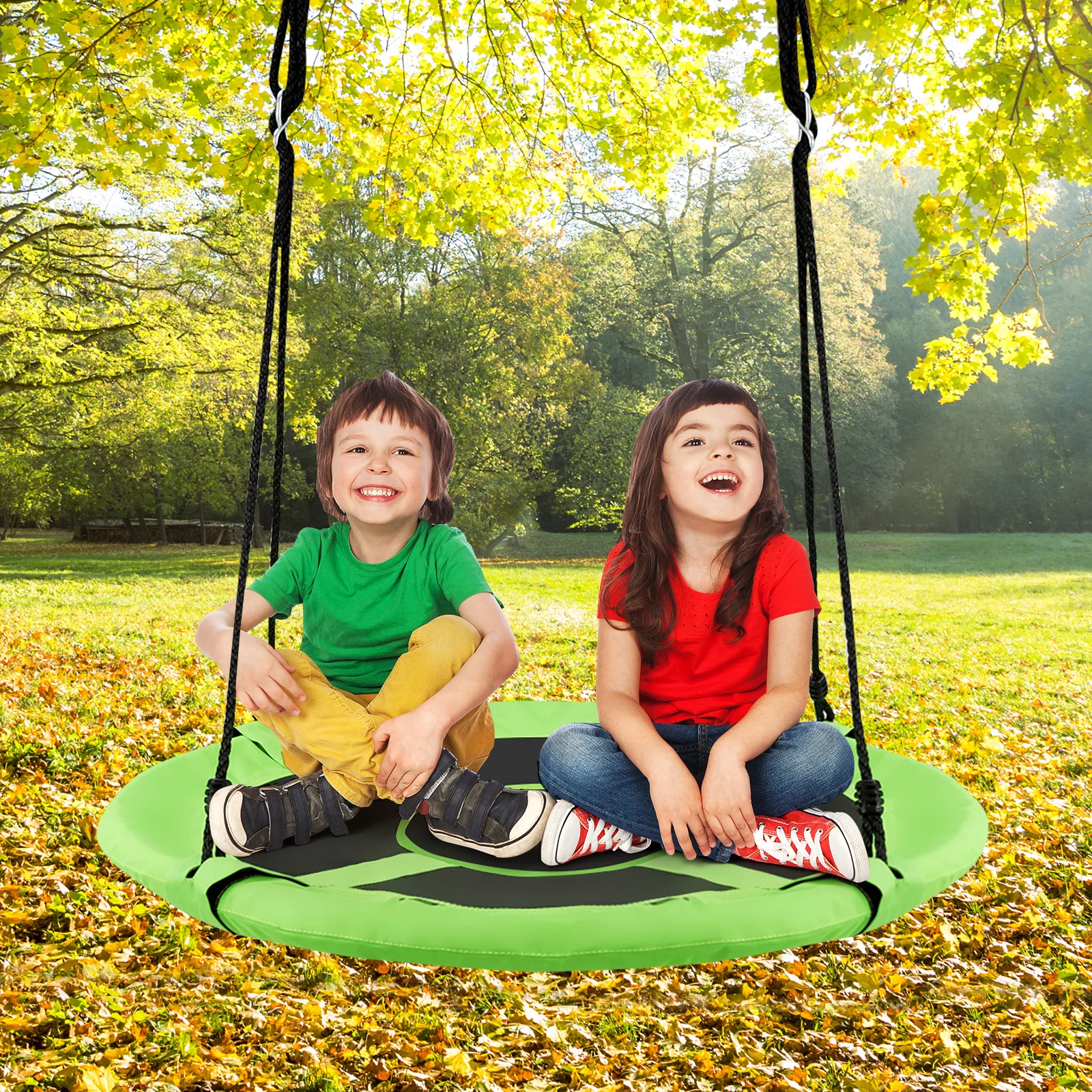 40 Inch Kids Hanging Chair, Detachable Swing Tent Set, Green - Image 2