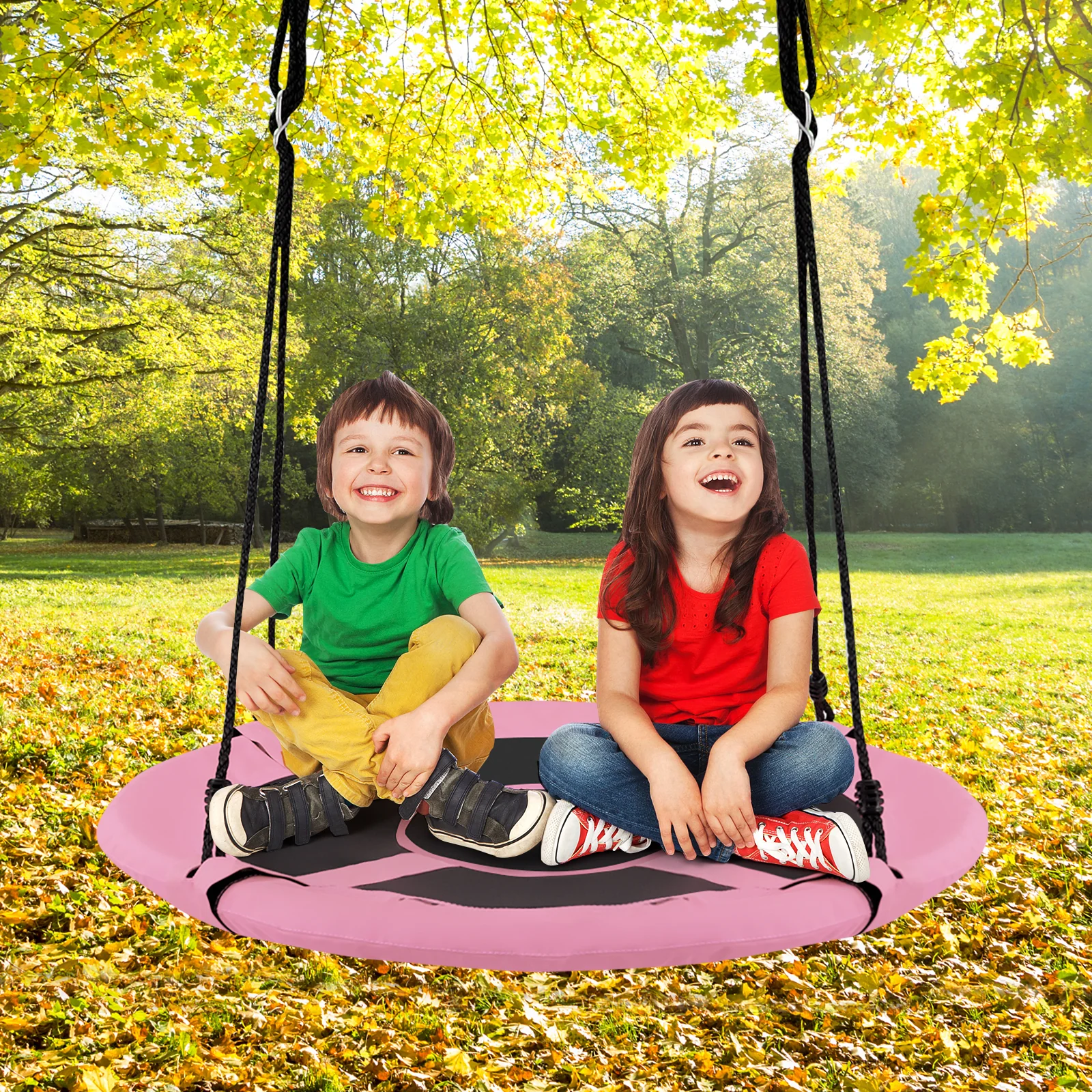 40 Inch Kids Hanging Chair, Detachable Swing Tent Set, Pink - Image 2