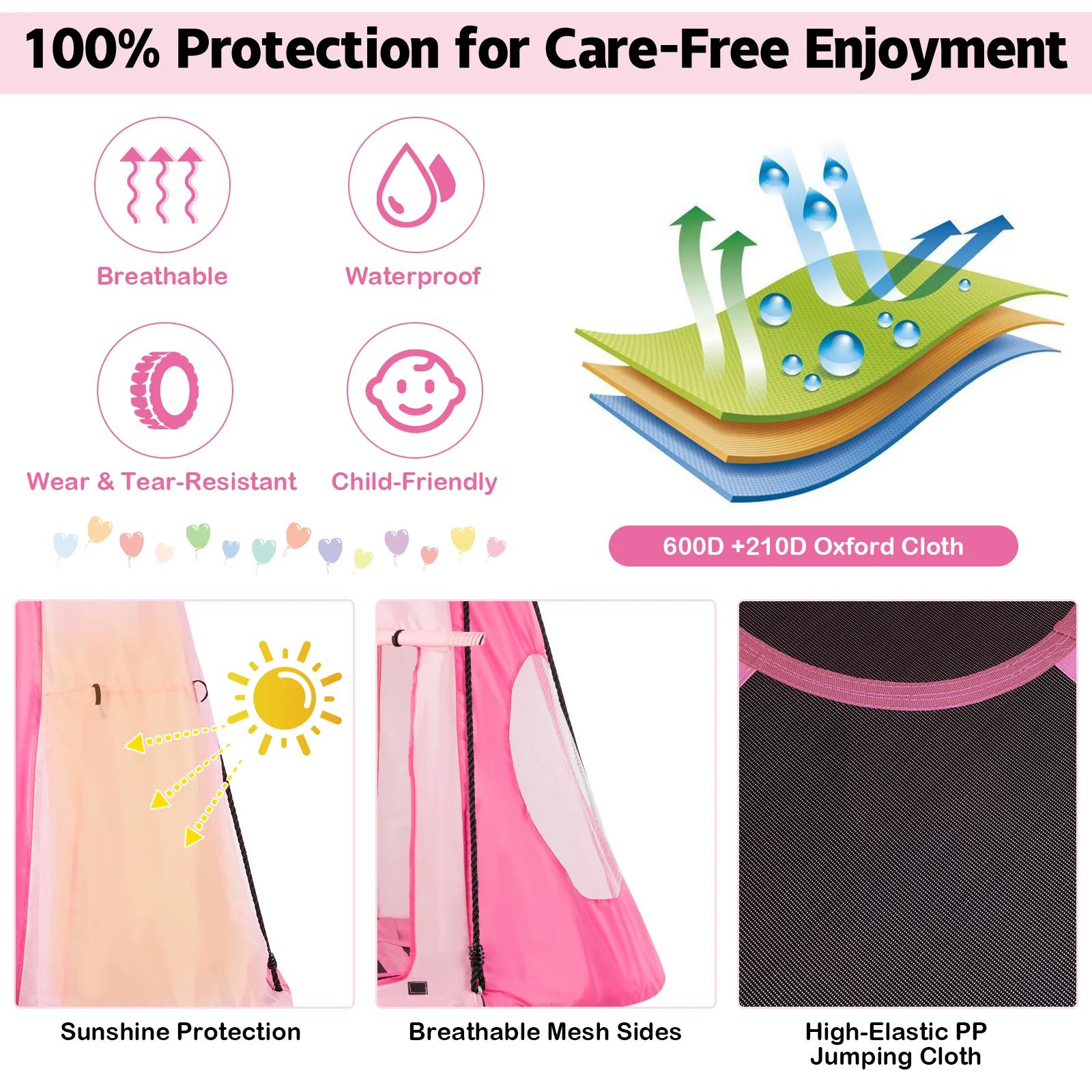40 Inch Kids Hanging Chair, Detachable Swing Tent Set, Pink - Image 9