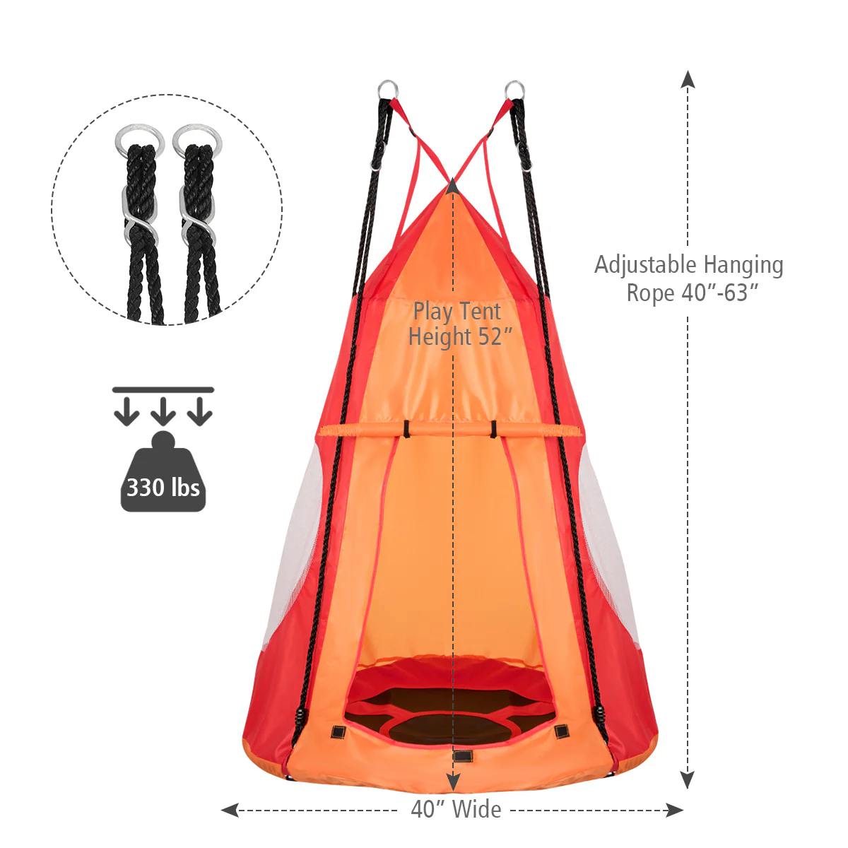40 Inch Kids Hanging Chair Swing Tent Set, Orange - Image 7
