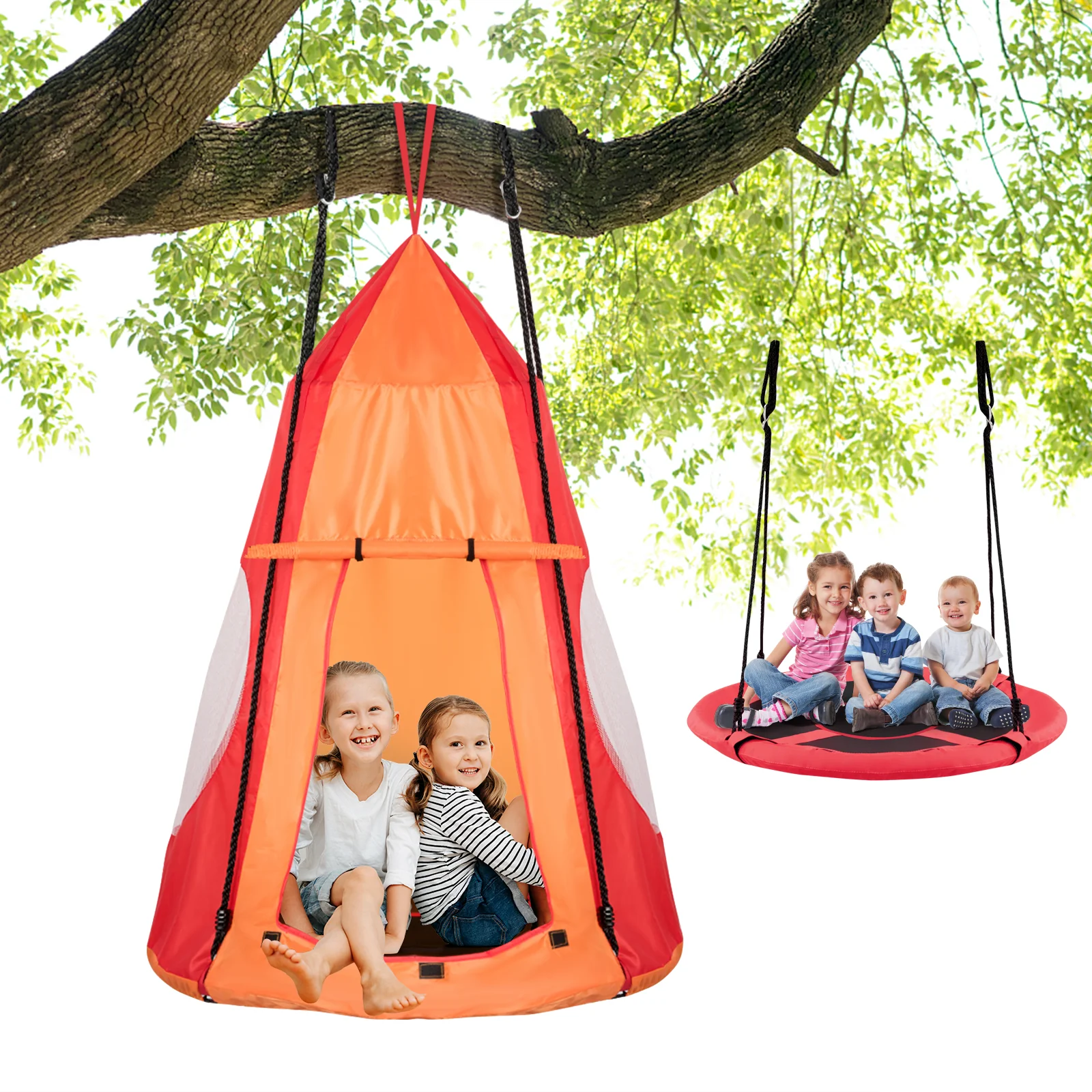 40 Inch Kids Hanging Chair Swing Tent Set, Orange - Image 8