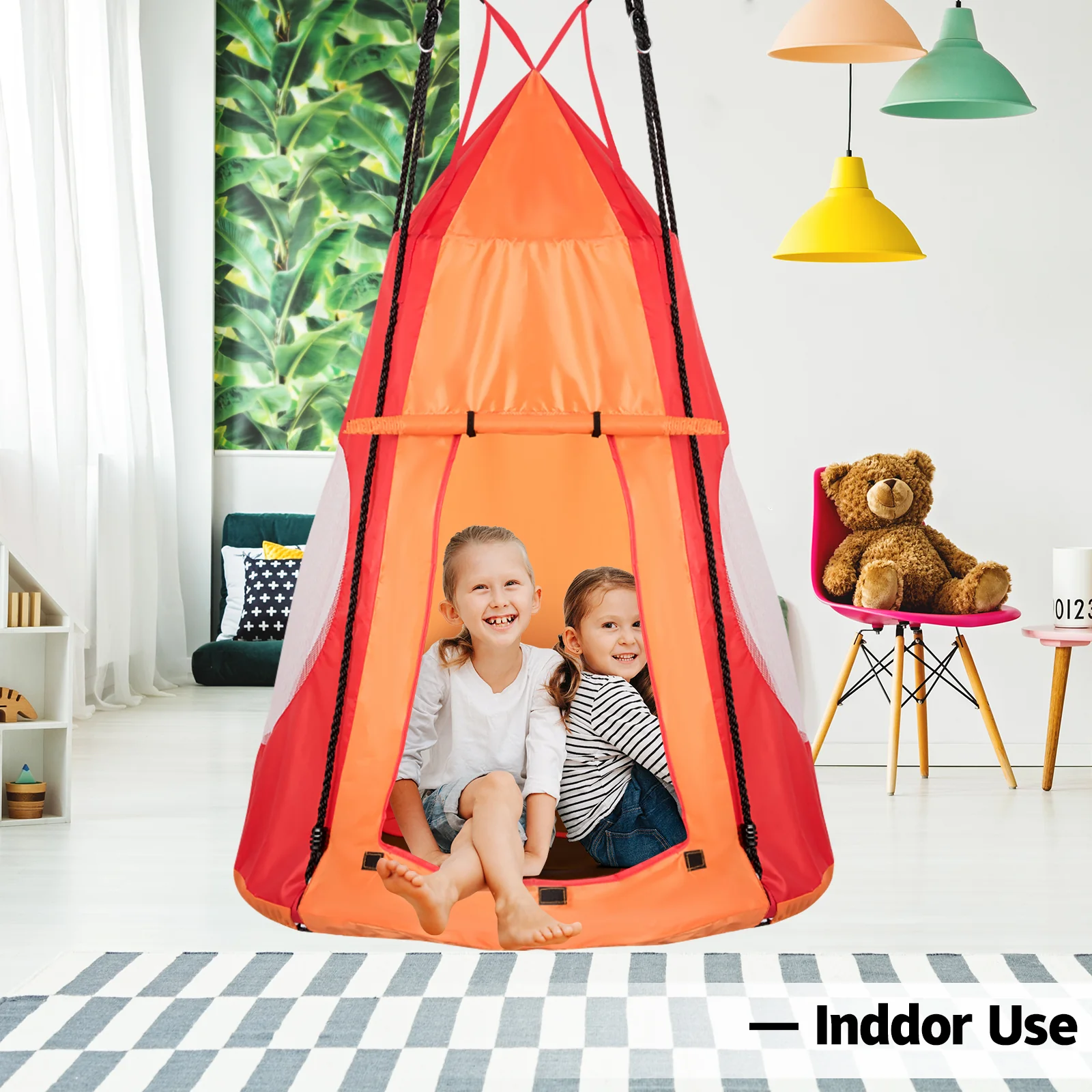 40 Inch Kids Hanging Chair Swing Tent Set, Orange - Image 9