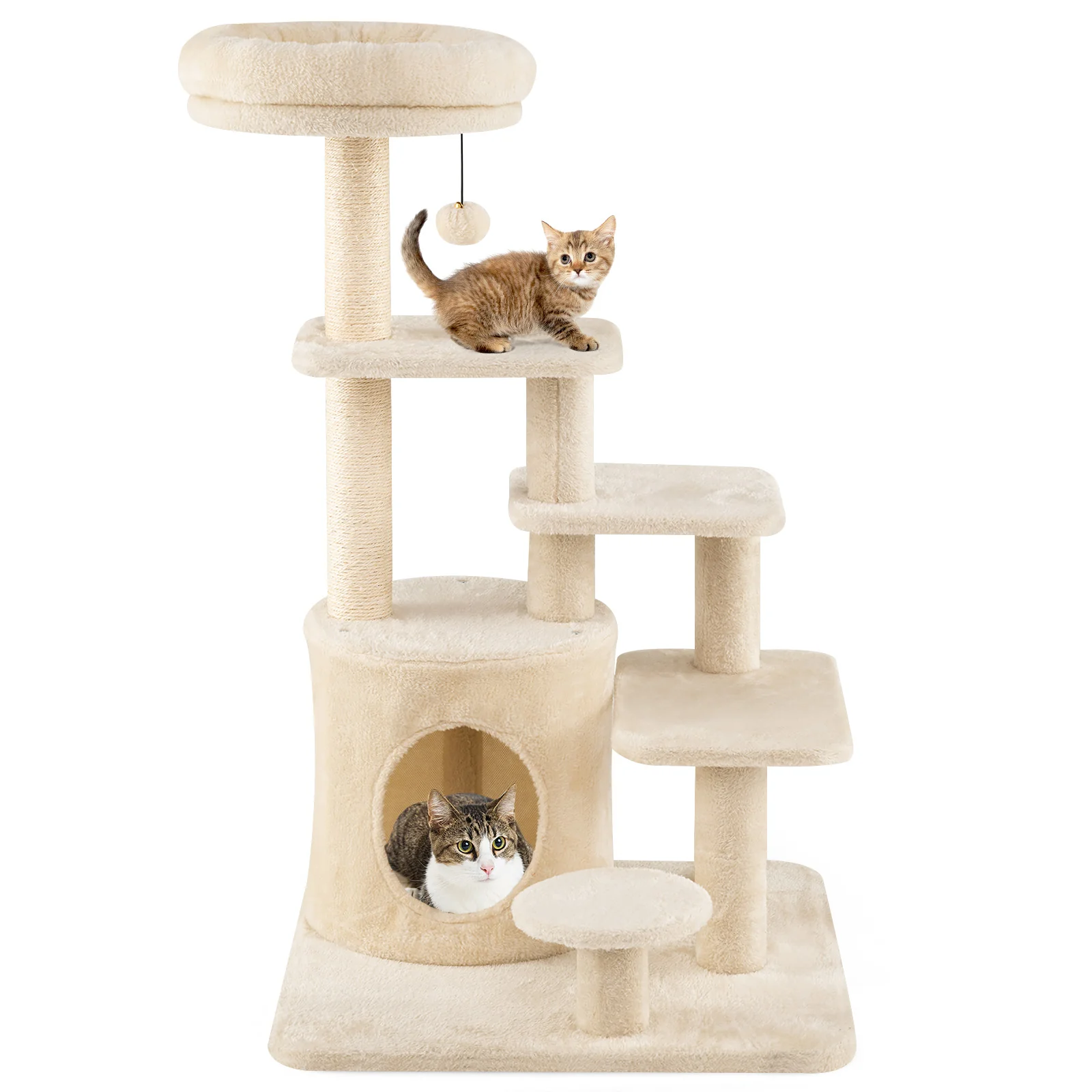 40 Inch Multi-level Cat Tower with Condo and Dangling Jingle Ball-BE, Beige - Image 4