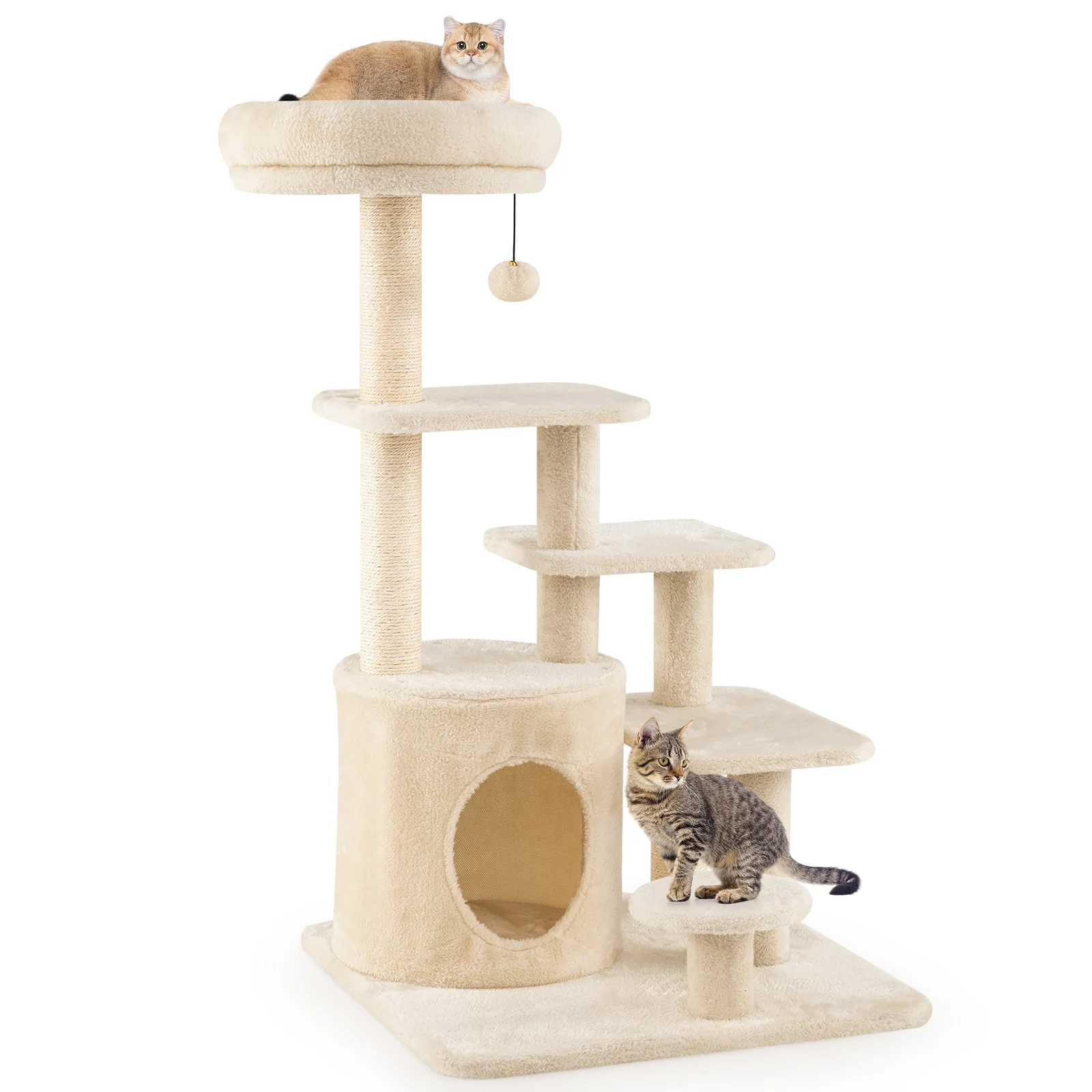 40 Inch Multi-level Cat Tower with Condo and Dangling Jingle Ball-BE, Beige - Image 5