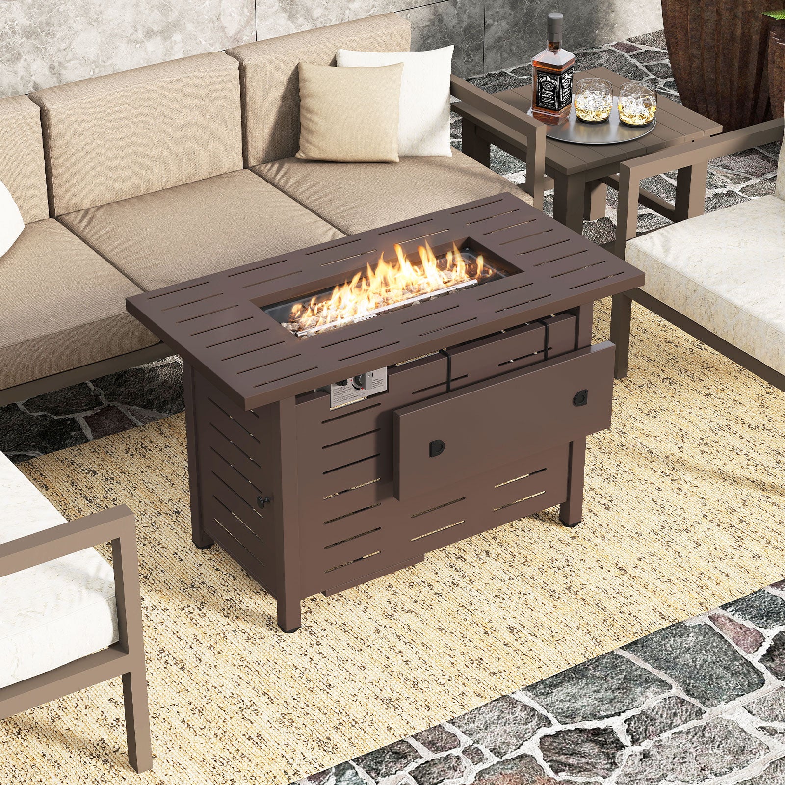 40 Inch Outdoor Propane Fire Pit, Lava Rocks, Brown - Image 2