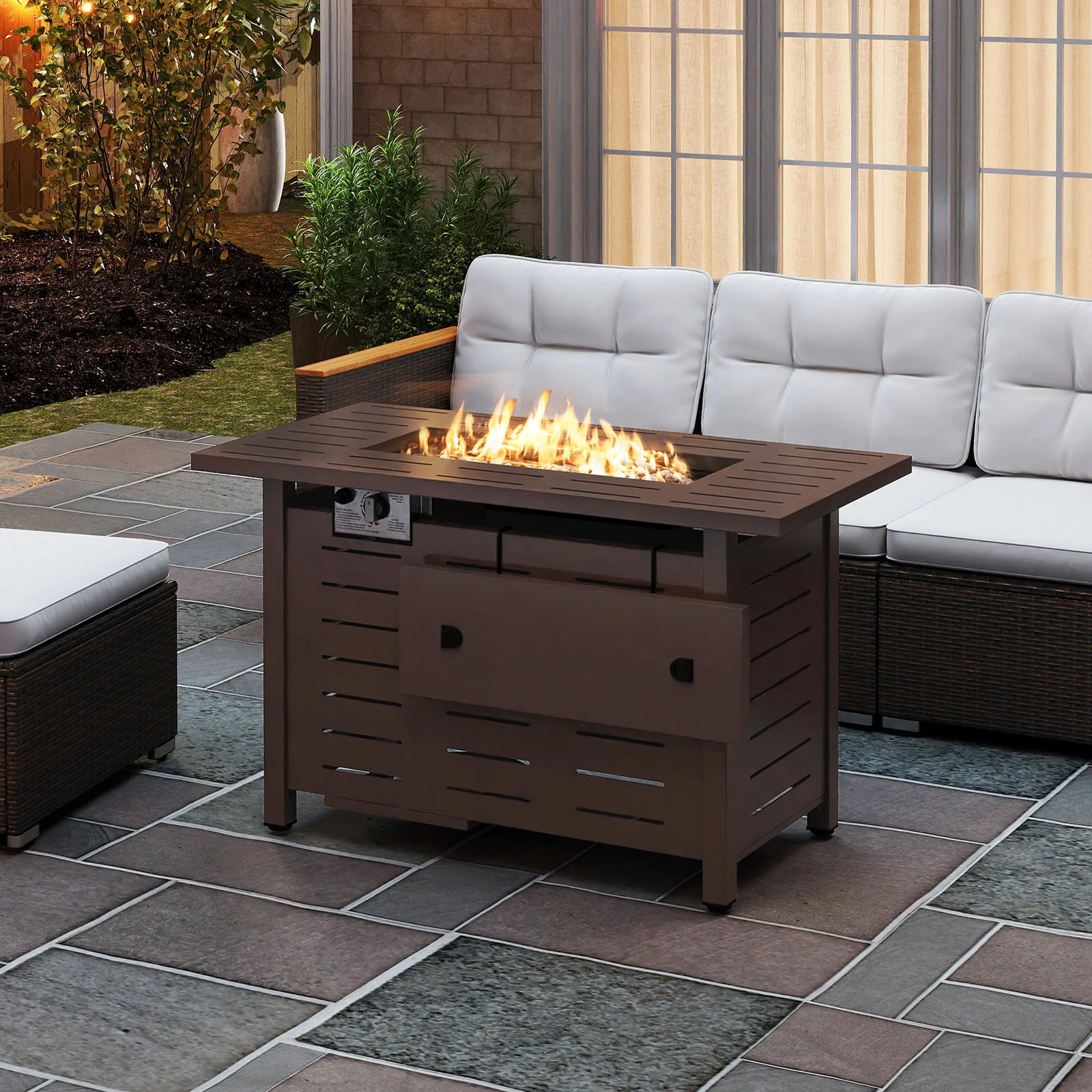 40 Inch Outdoor Propane Fire Pit, Lava Rocks, Brown - Image 3