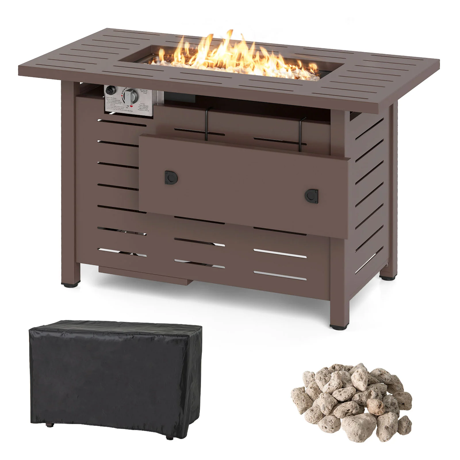 40 Inch Outdoor Propane Fire Pit, Lava Rocks, Brown - Image 4