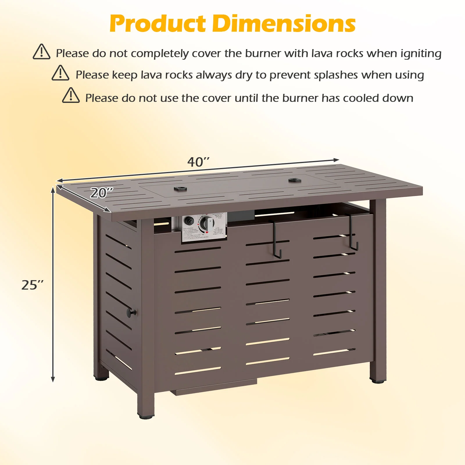 40 Inch Outdoor Propane Fire Pit, Lava Rocks, Brown - Image 5
