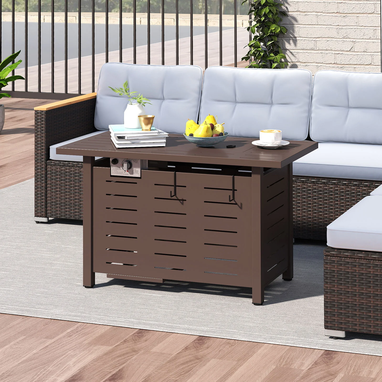40 Inch Outdoor Propane Fire Pit, Lava Rocks, Brown - Image 6
