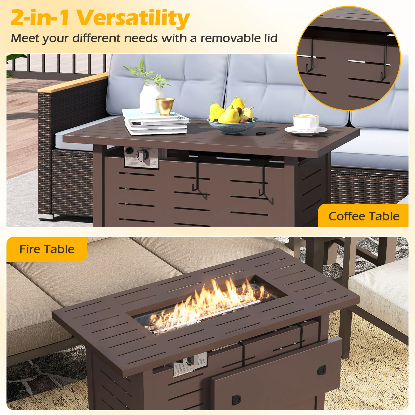 40 Inch Outdoor Propane Fire Pit, Lava Rocks, Brown - Image 7