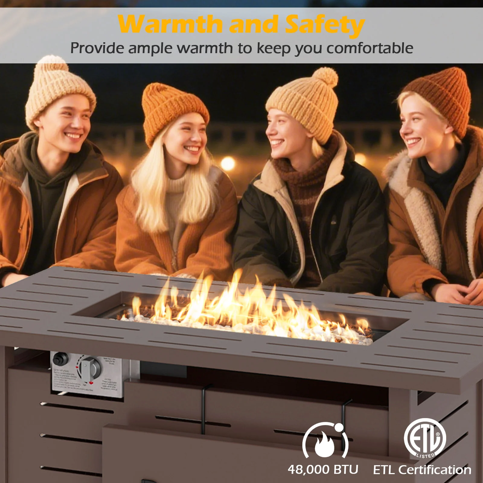 40 Inch Outdoor Propane Fire Pit, Lava Rocks, Brown - Image 8