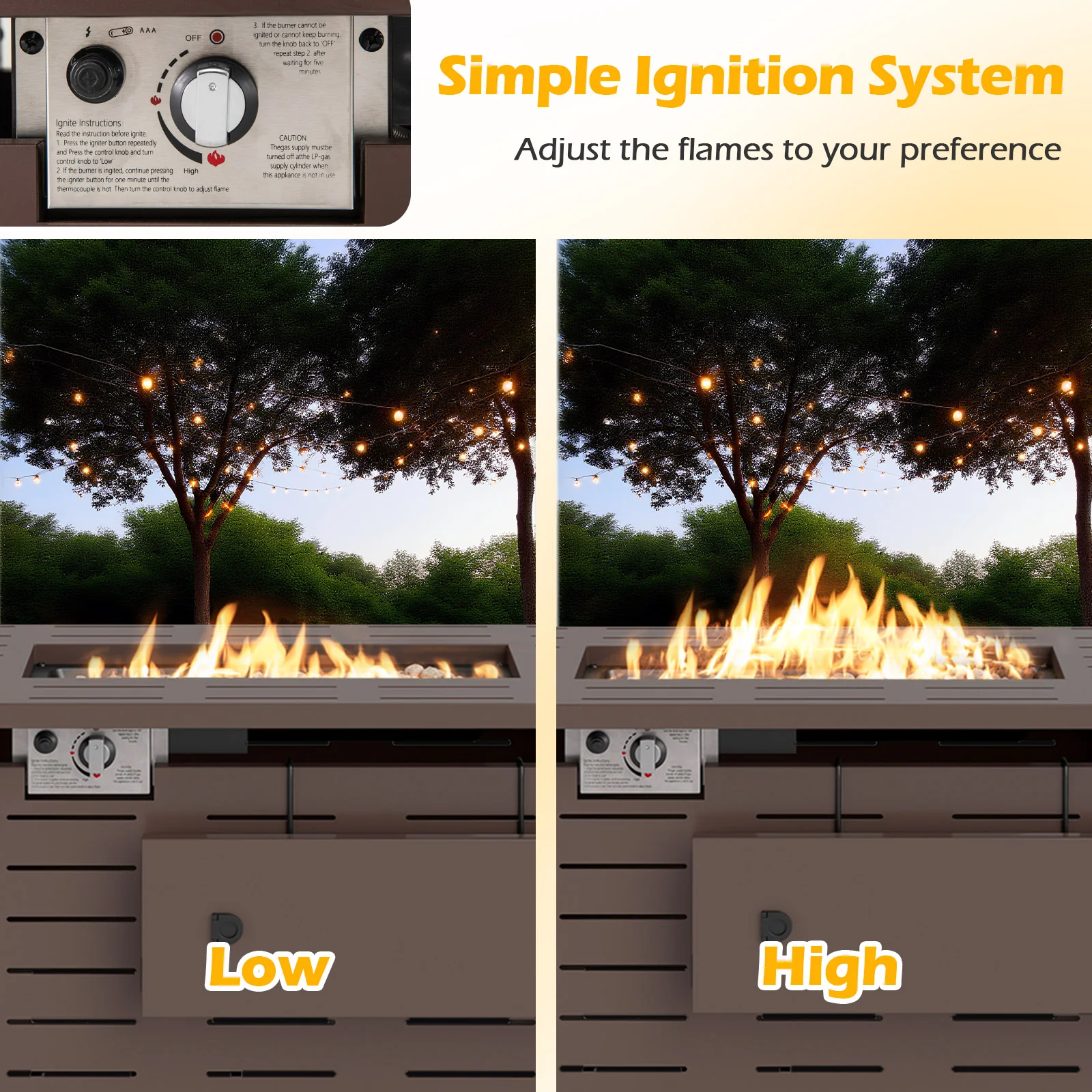 40 Inch Outdoor Propane Fire Pit, Lava Rocks, Brown - Image 9