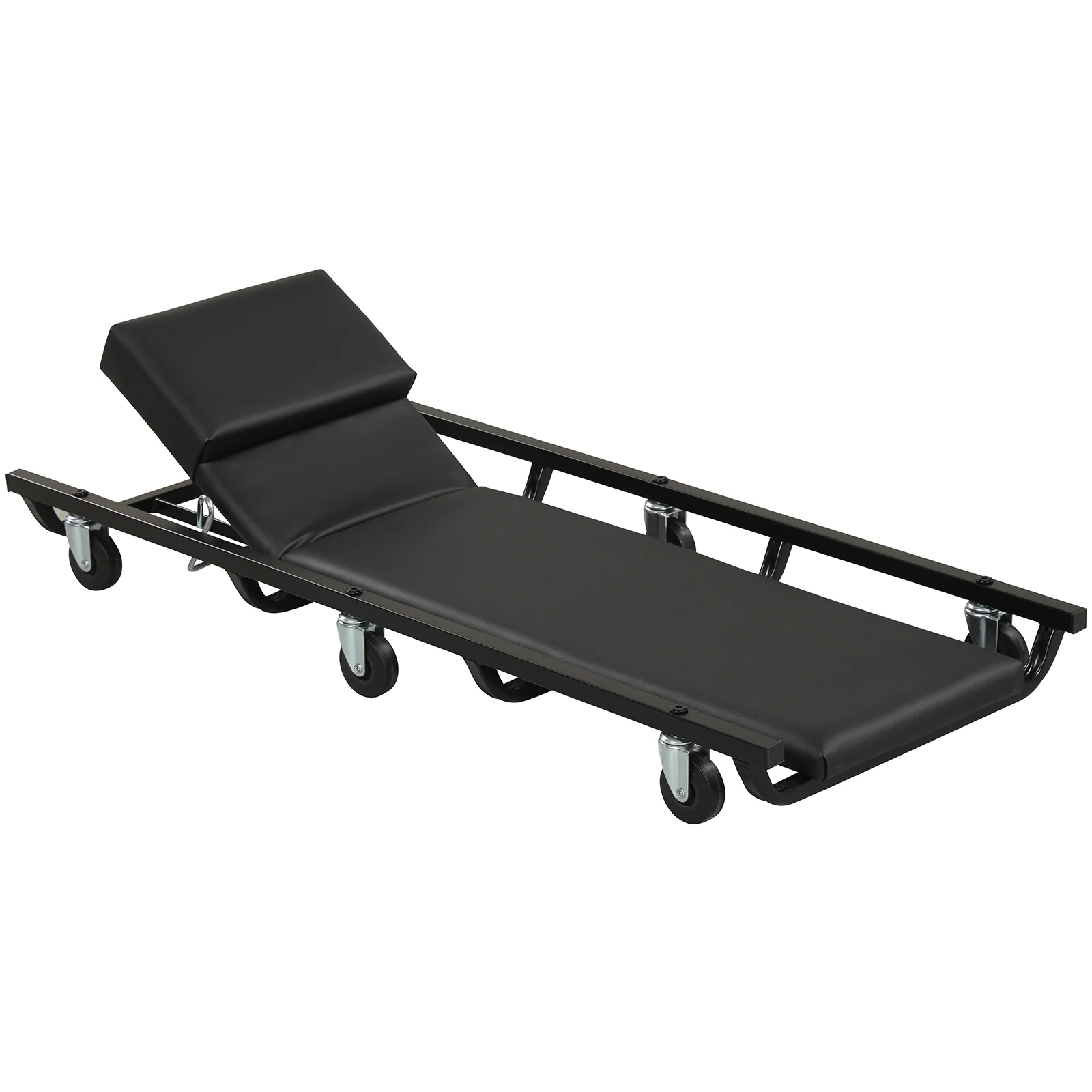 40 Inch Rolling Creeper Cart, Adjustable Backrest, Headrest, Black - Image 2