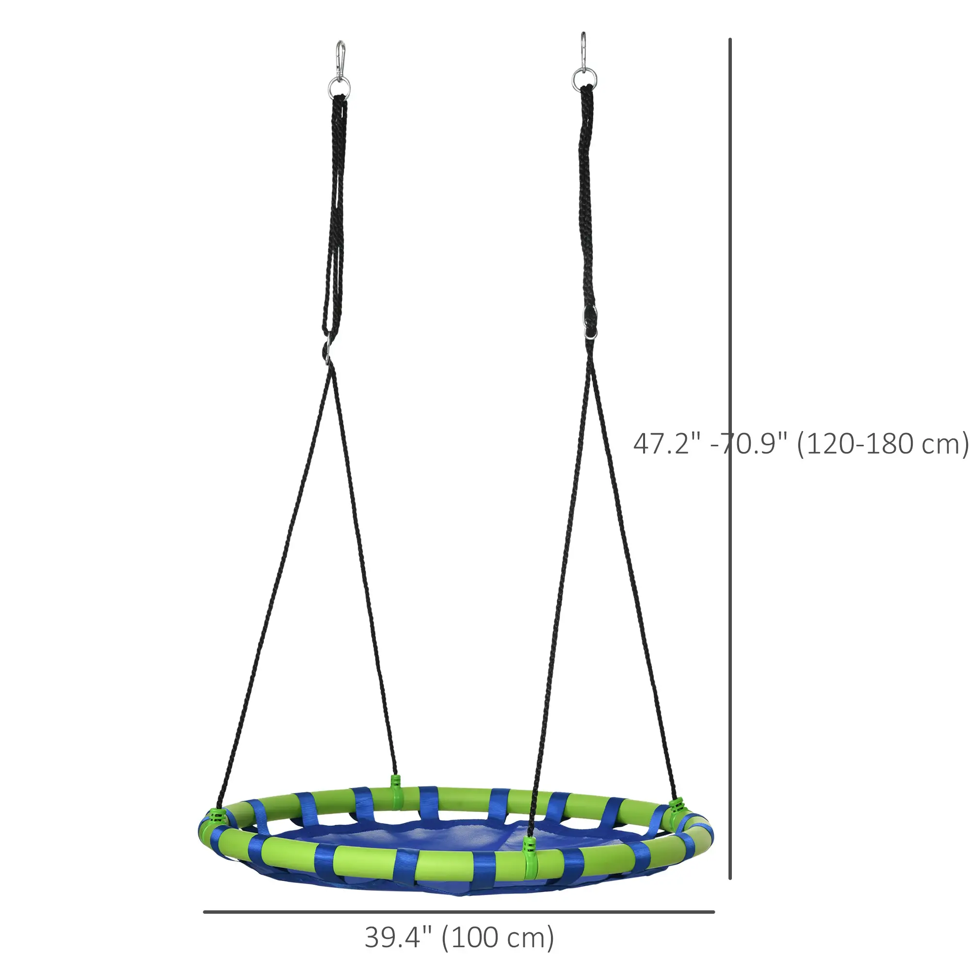 40 Inch Saucer Tree Swing, Adjustable Ropes, Steel Frame, 330lbs Capacity, Blue - Image 3