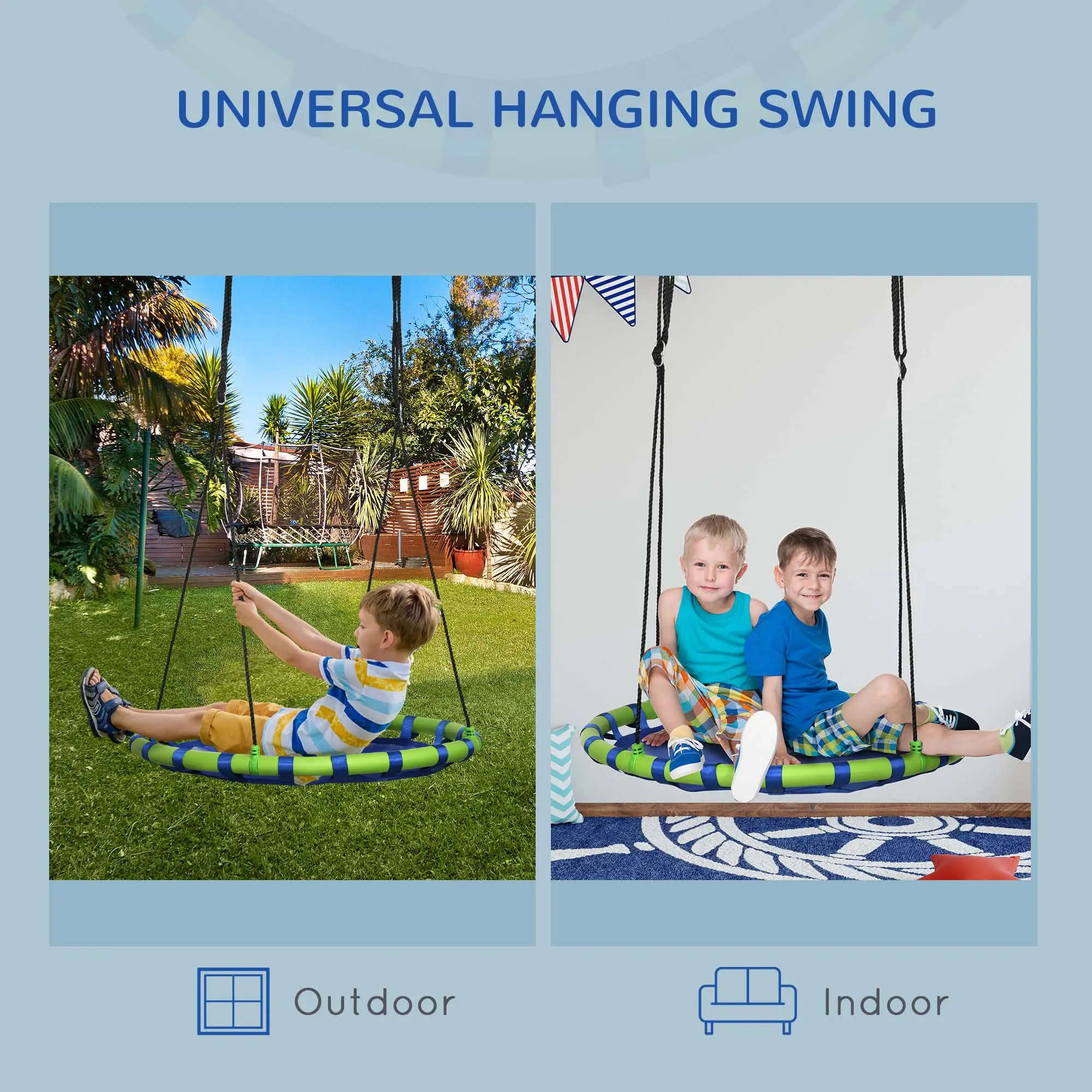 40 Inch Saucer Tree Swing, Adjustable Ropes, Steel Frame, 330lbs Capacity, Blue - Image 5