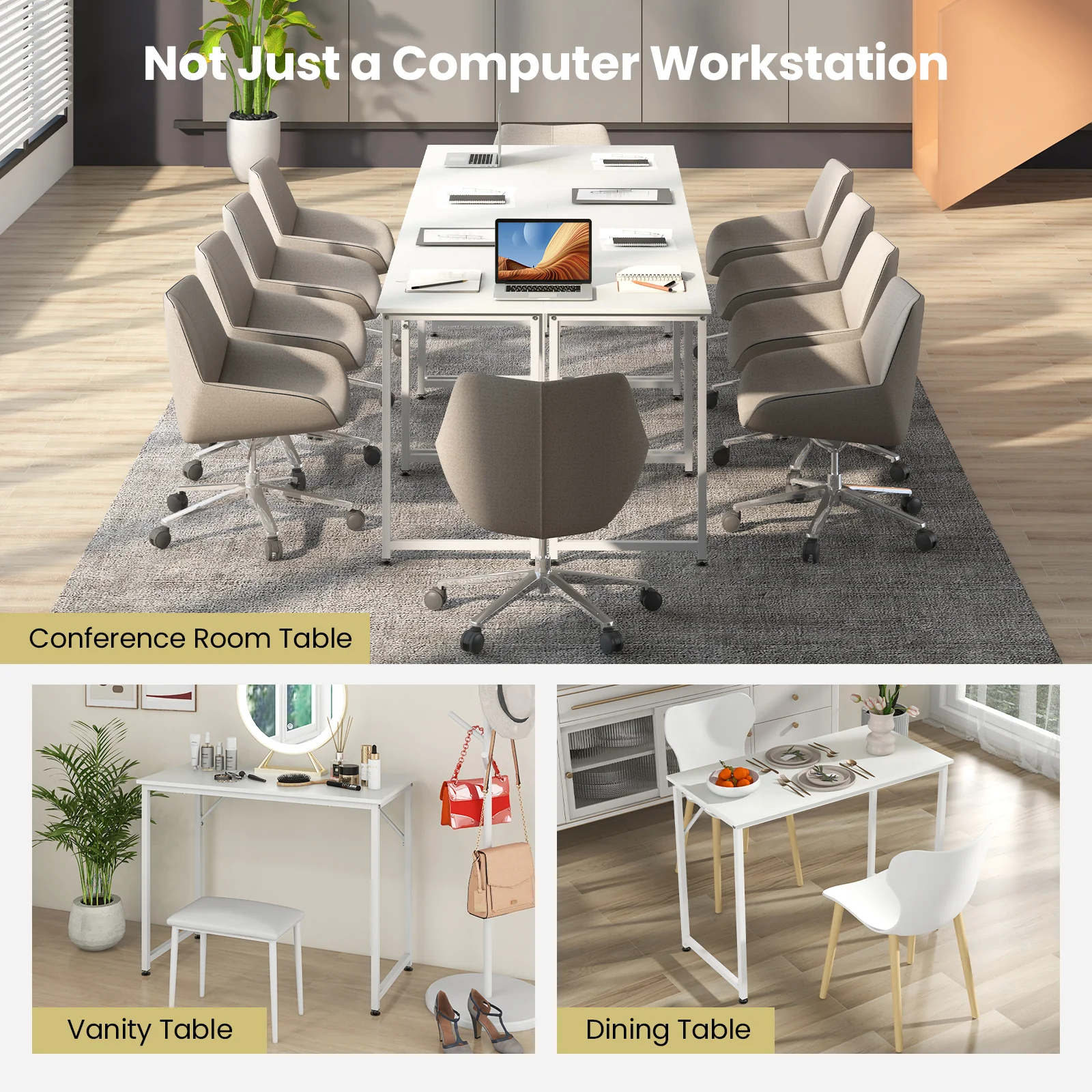 40 Inch Small Computer Desk, Heavy-Duty Metal Frame, White - Image 10