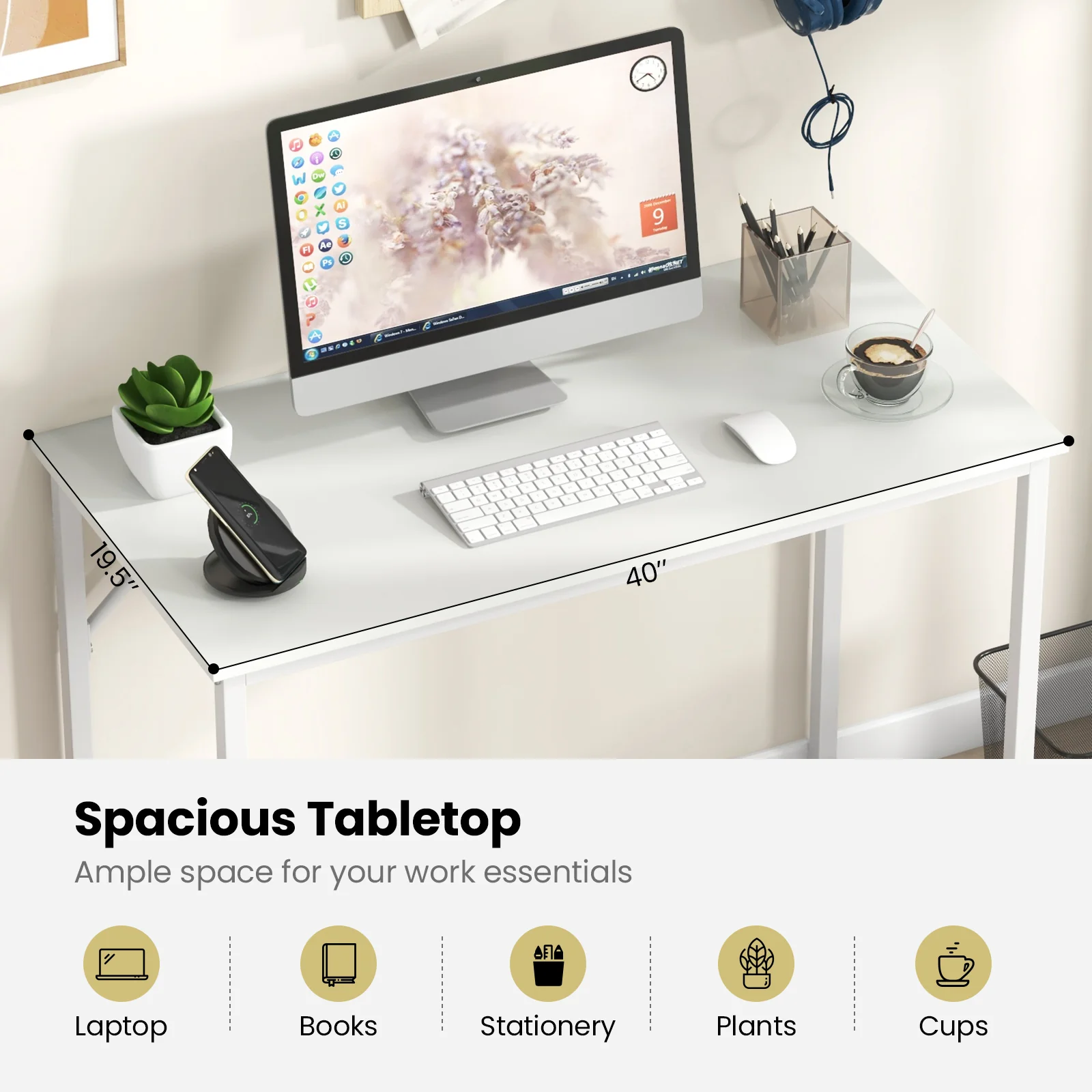 40 Inch Small Computer Desk, Heavy-Duty Metal Frame, White - Image 8