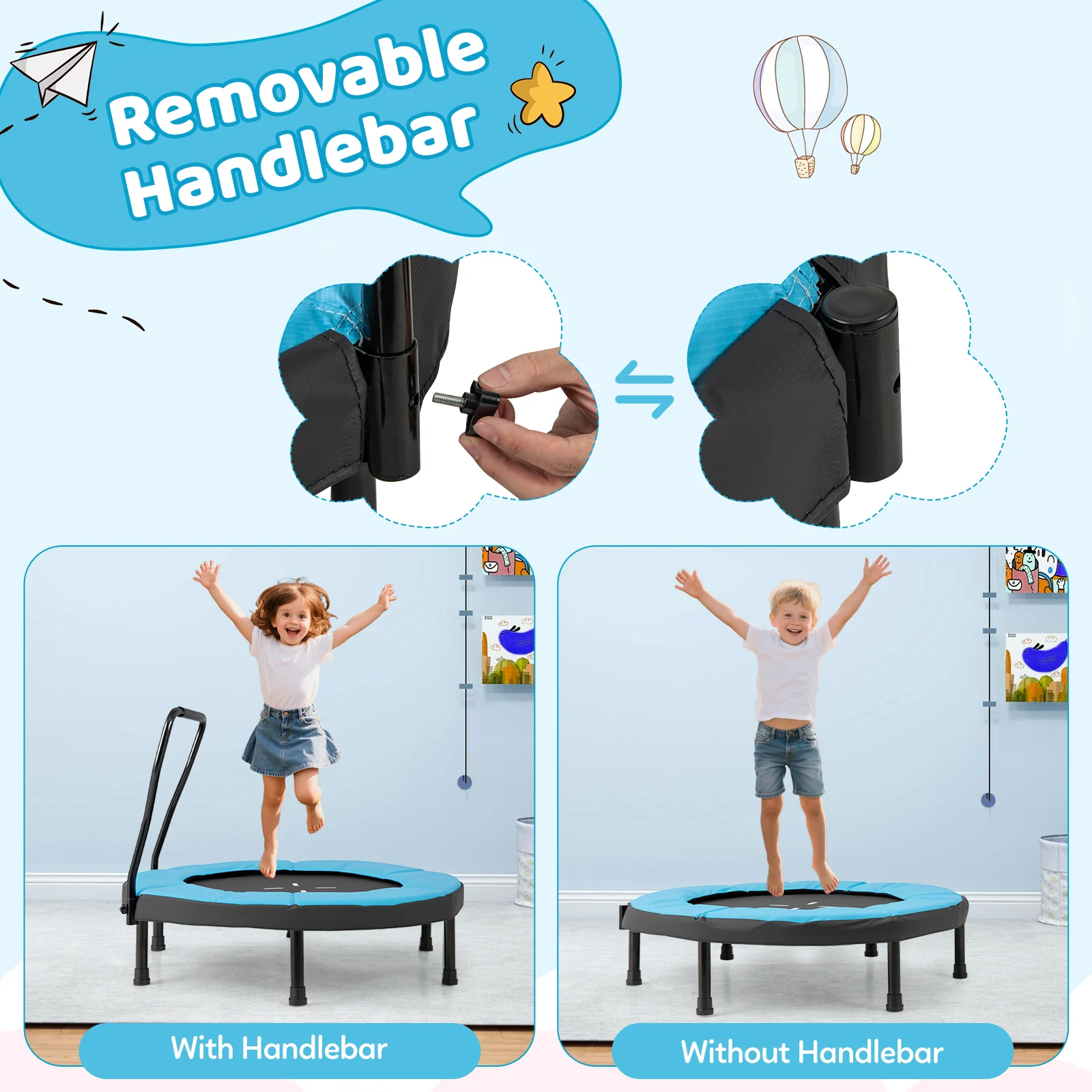 40 Inch Trampoline For Kids, Indoor Outdoor Fitness, Blue - Image 10