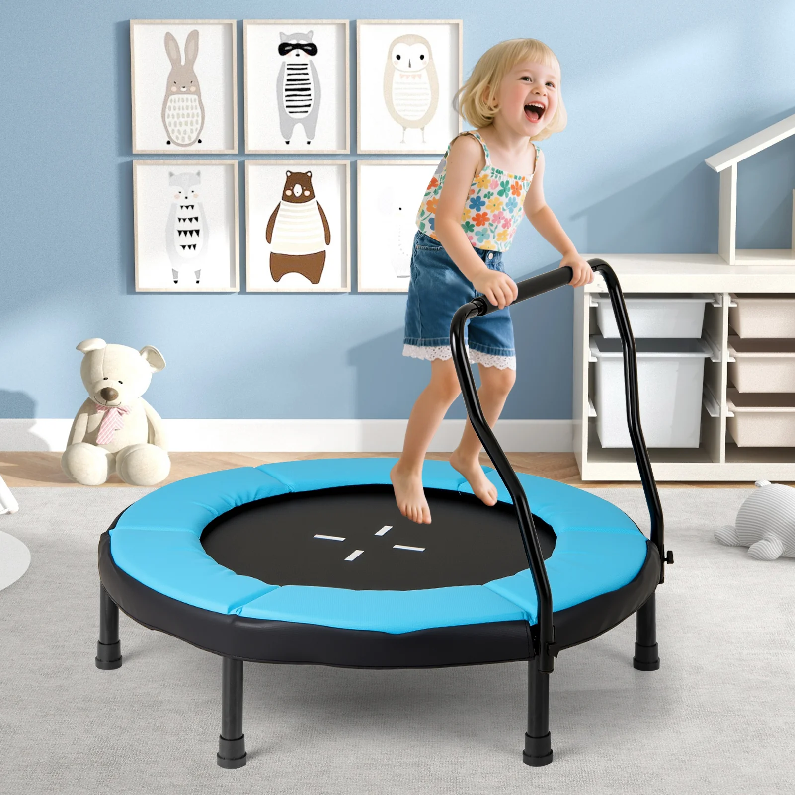 40 Inch Trampoline For Kids, Indoor Outdoor Fitness, Blue - Image 2