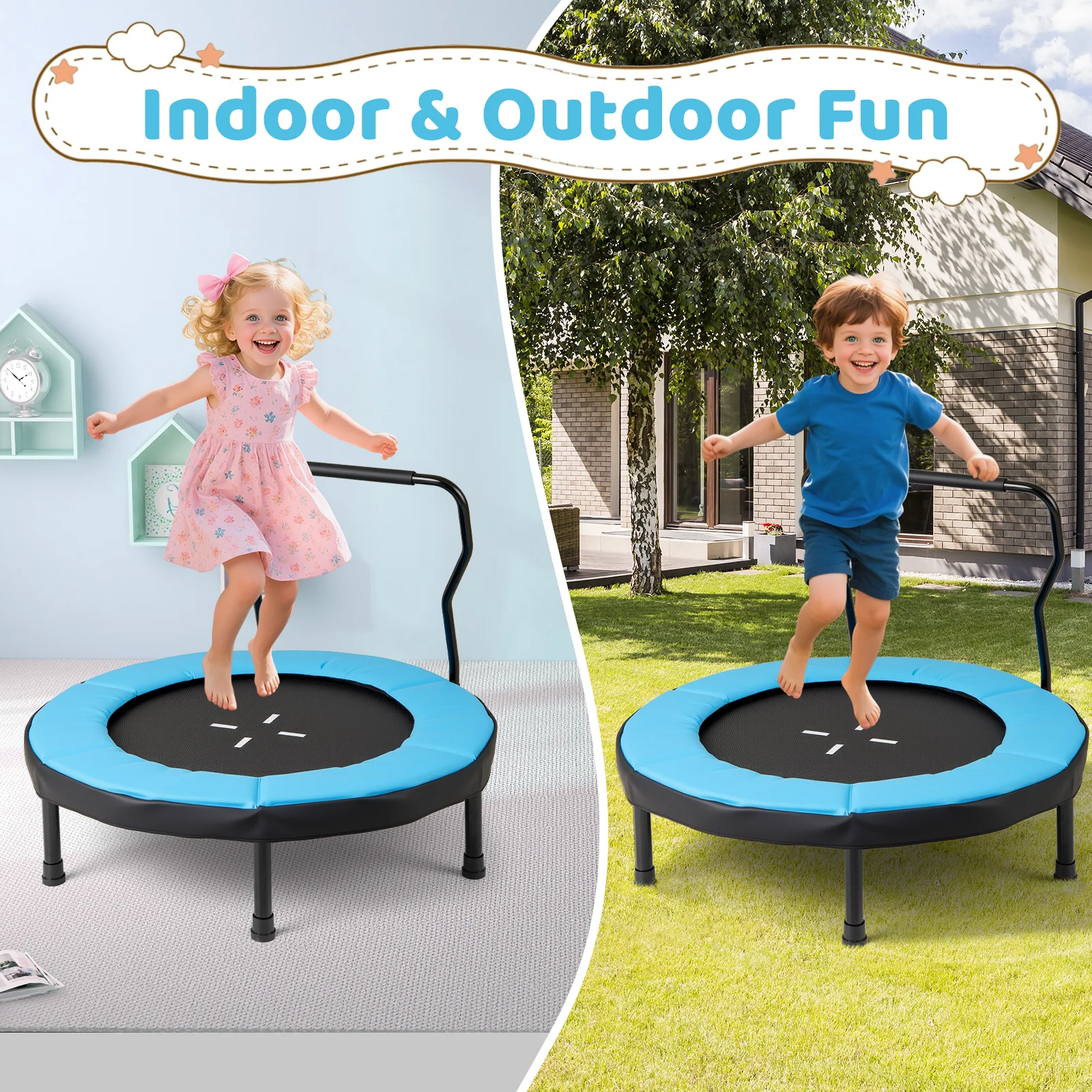 40 Inch Trampoline For Kids, Indoor Outdoor Fitness, Blue - Image 6