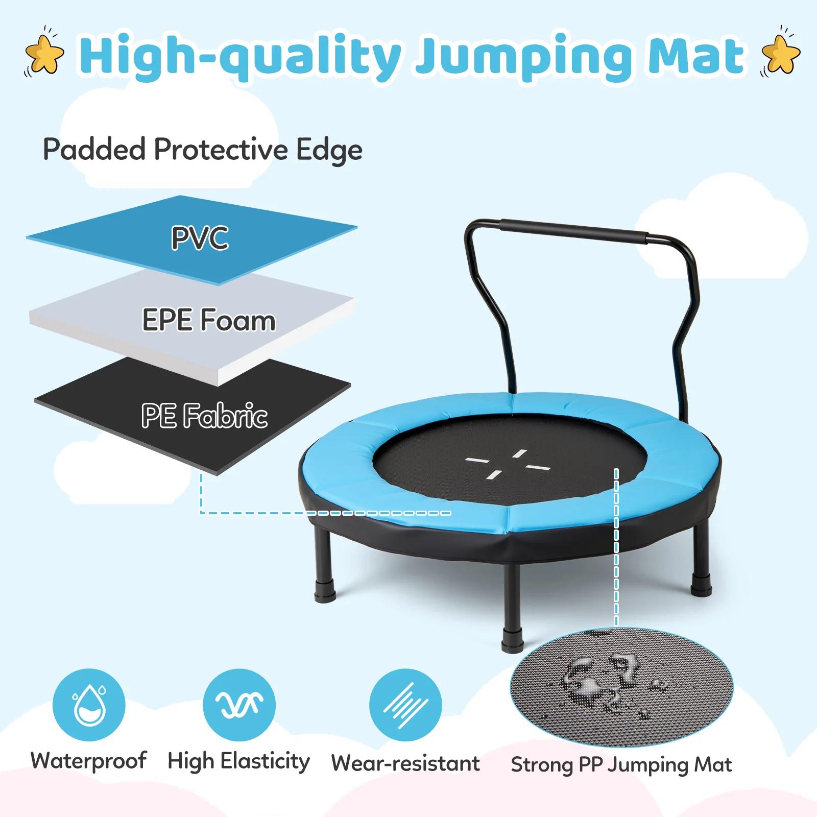 40 Inch Trampoline For Kids, Indoor Outdoor Fitness, Blue - Image 8
