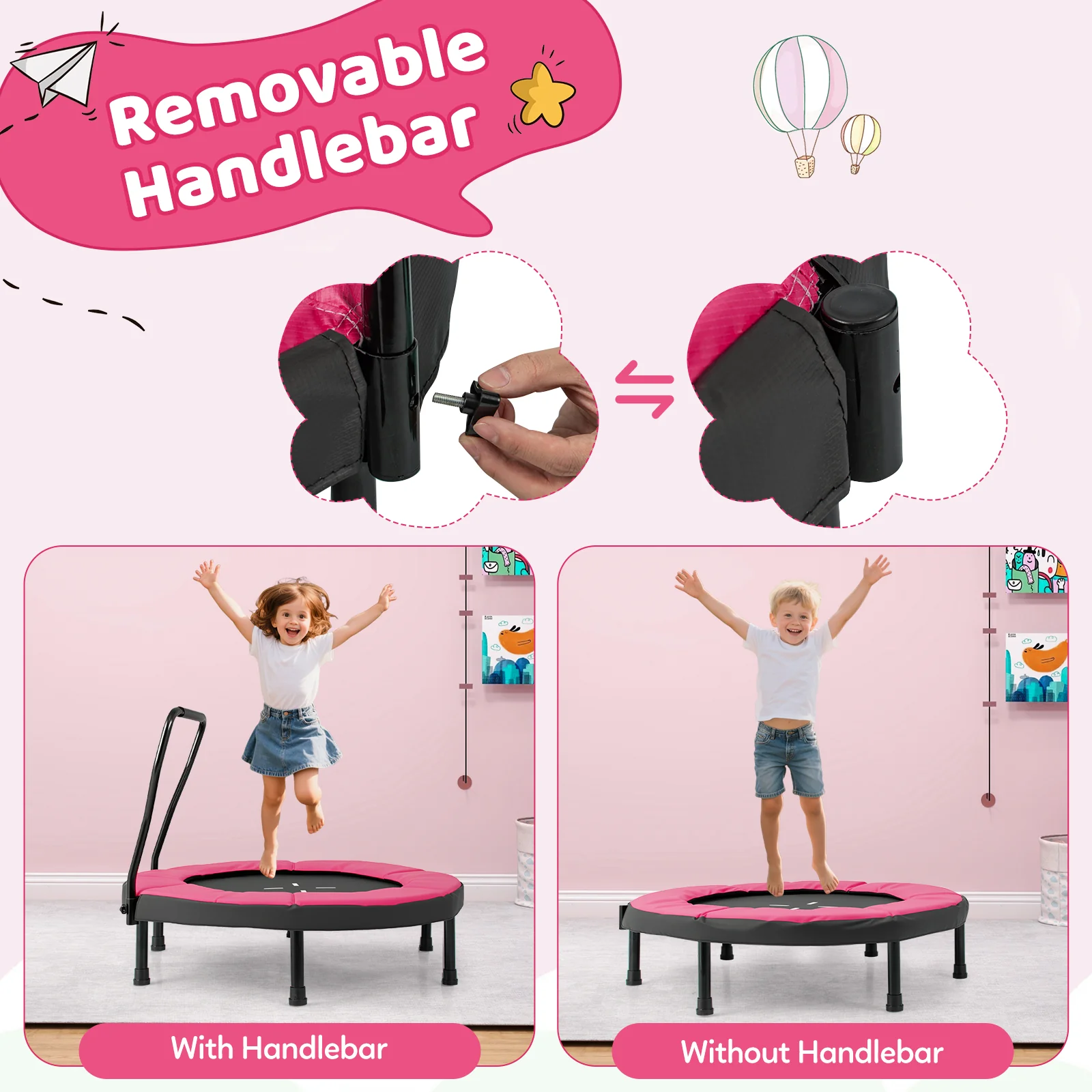 40 Inch Trampoline For Kids, Indoor Outdoor Fitness, Pink - Image 10