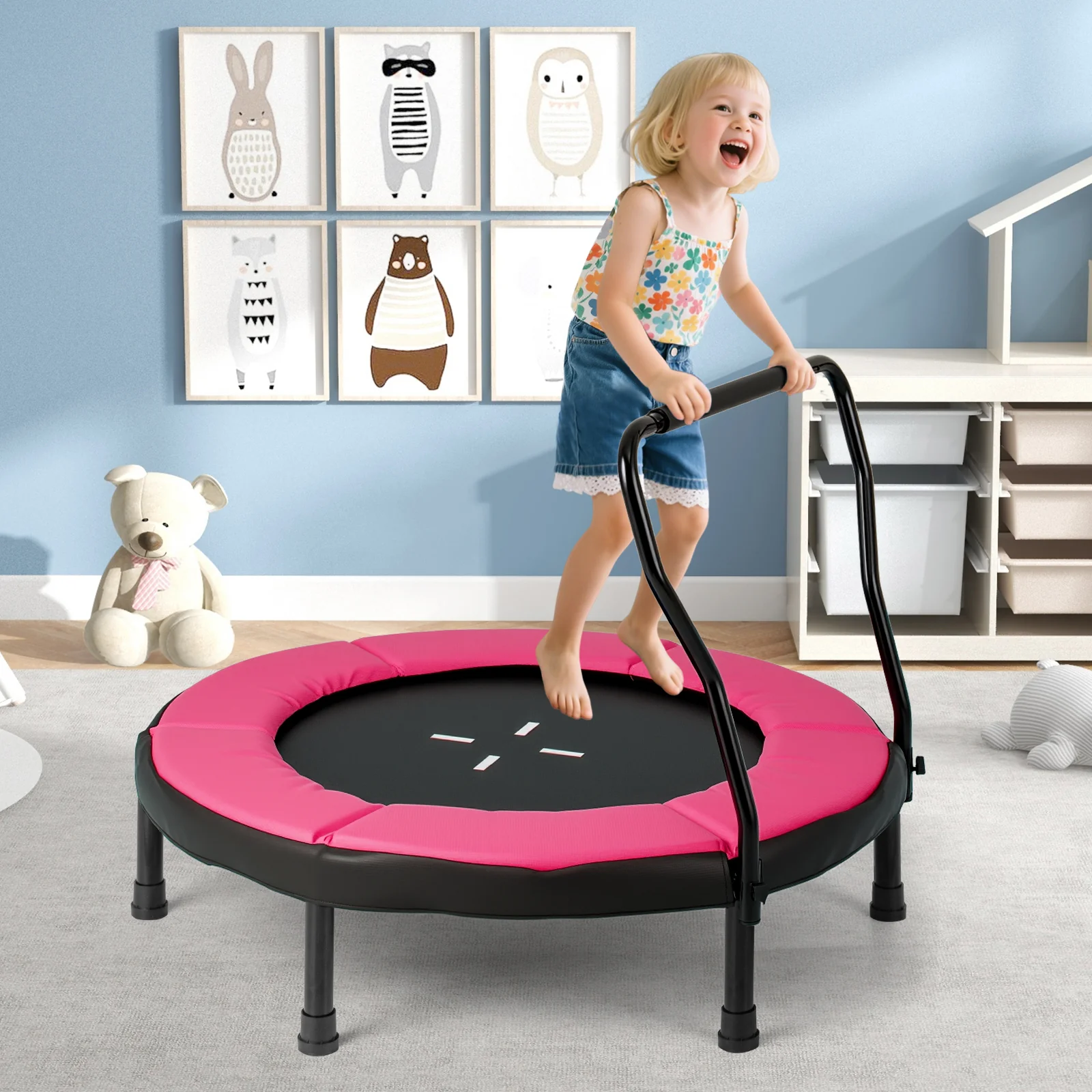 40 Inch Trampoline For Kids, Indoor Outdoor Fitness, Pink - Image 2