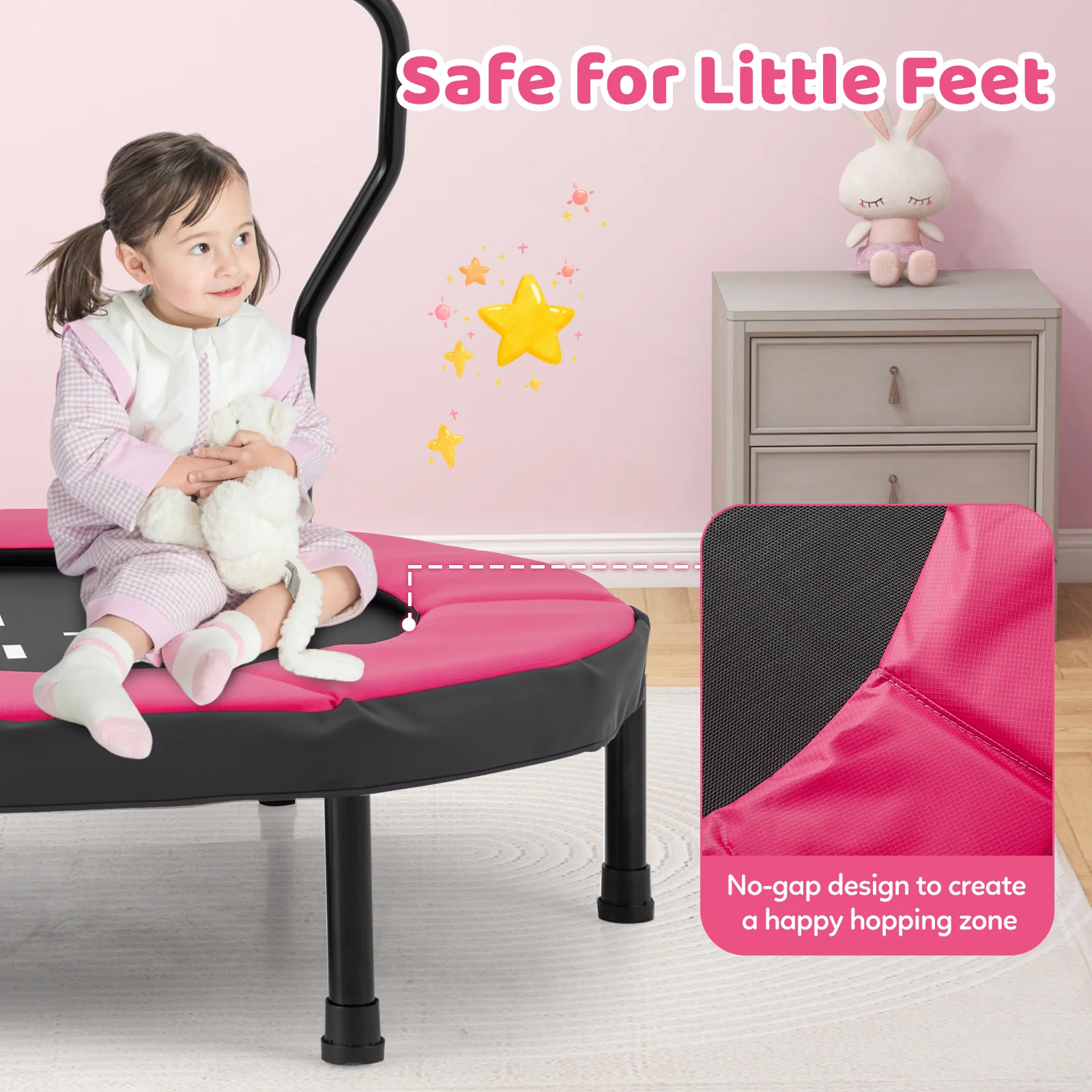 40 Inch Trampoline For Kids, Indoor Outdoor Fitness, Pink - Image 9