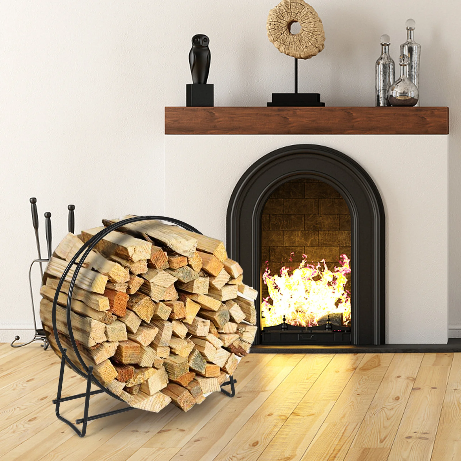 40-Inch Tubular Steel Firewood Storage Rack, Black - Image 2