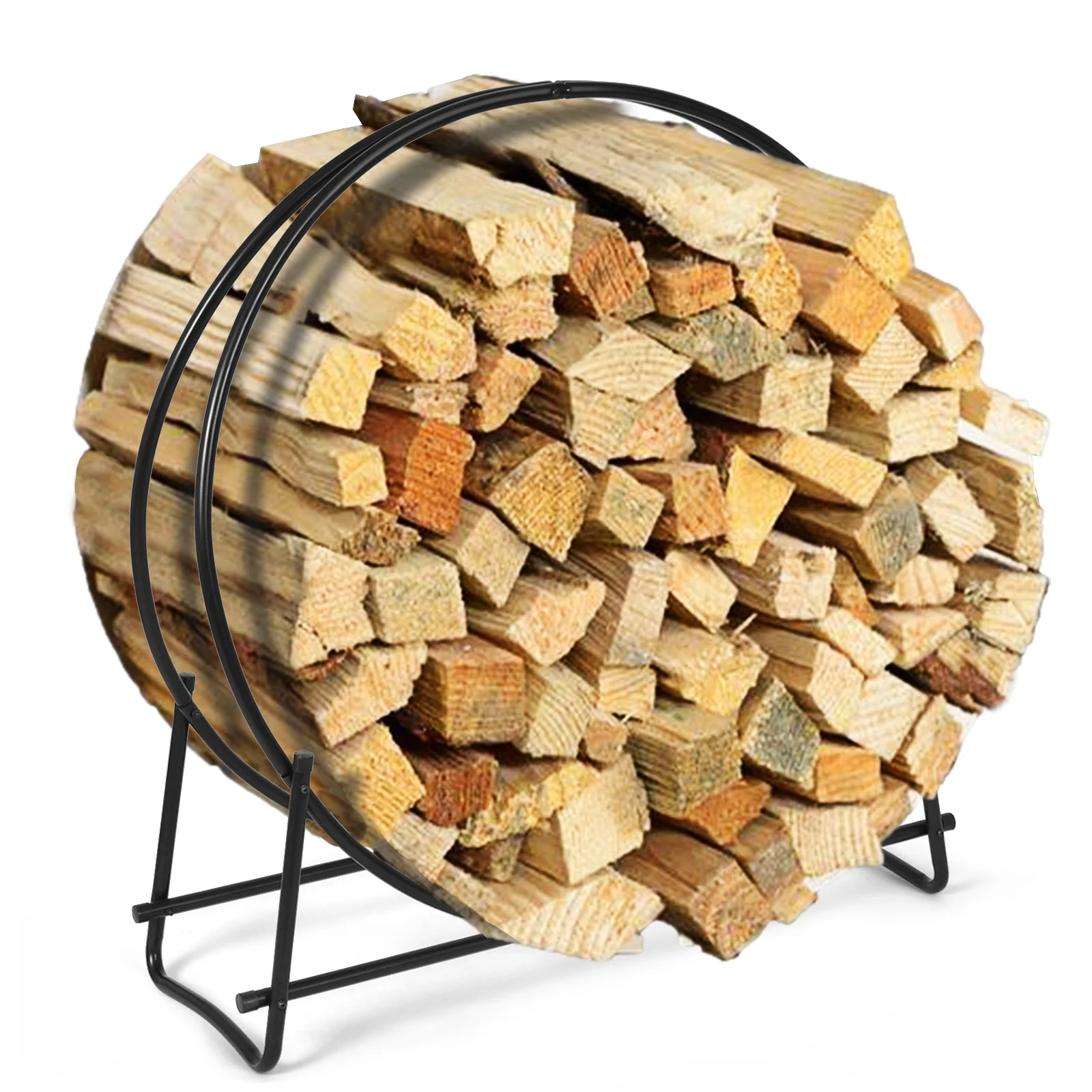 40-Inch Tubular Steel Firewood Storage Rack, Black - Image 5