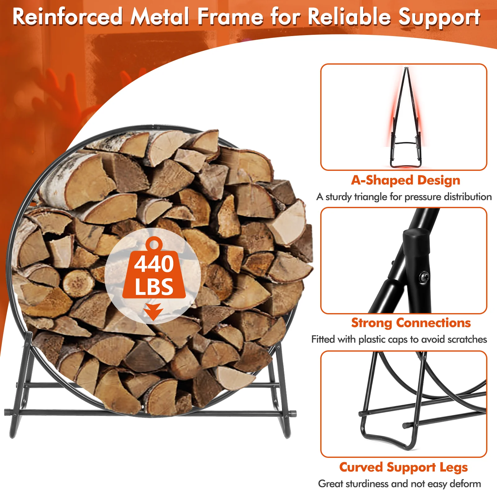 40-Inch Tubular Steel Firewood Storage Rack, Black - Image 9