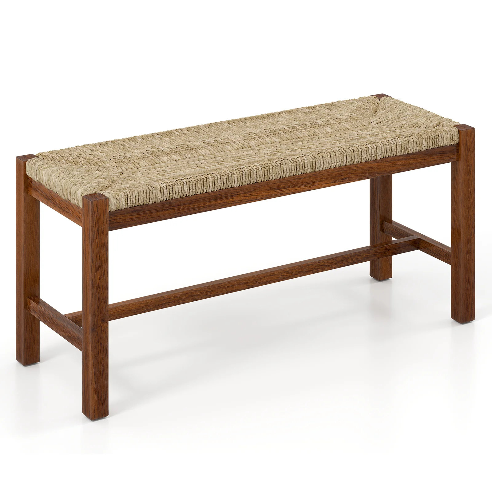 40 Inch Wood Bench, Solid Rubber Wood Frame, Walnut