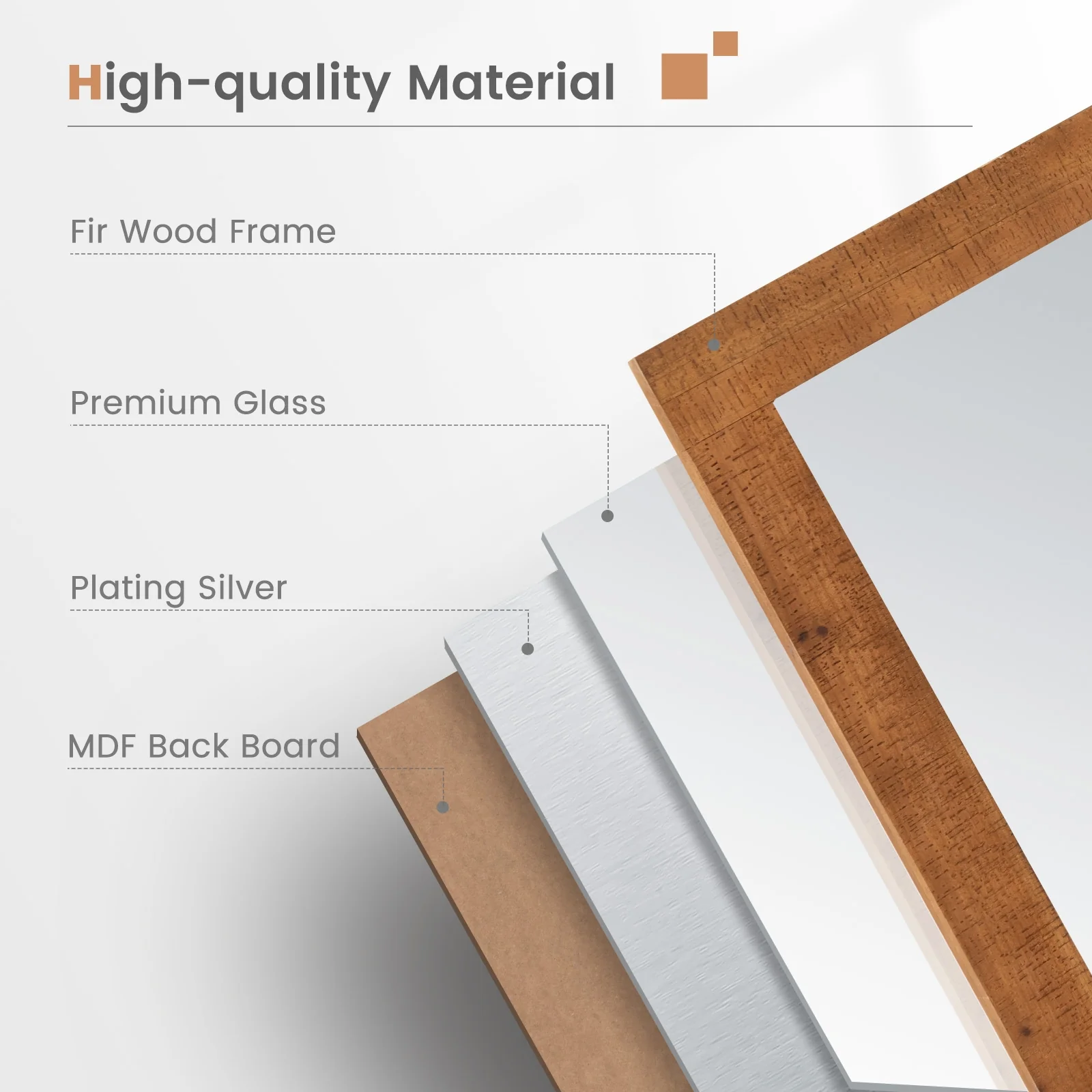 40 Inch x 26 Inch Rectangle Barn Door Mirror, Solid Wood Frame, Brown - Image 9