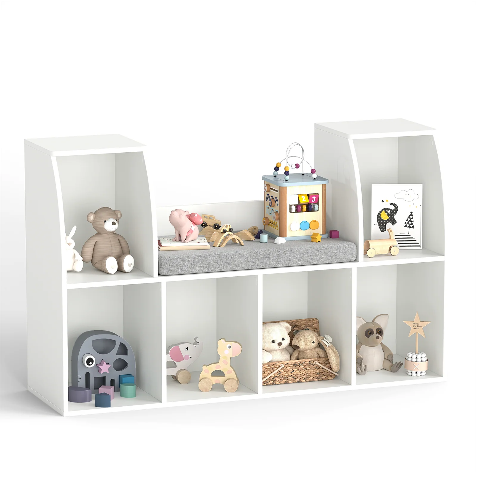 40 Inches Kids Bookshelf with Reading Nook Bookcase with 6 Open Cubes, White - Image 5