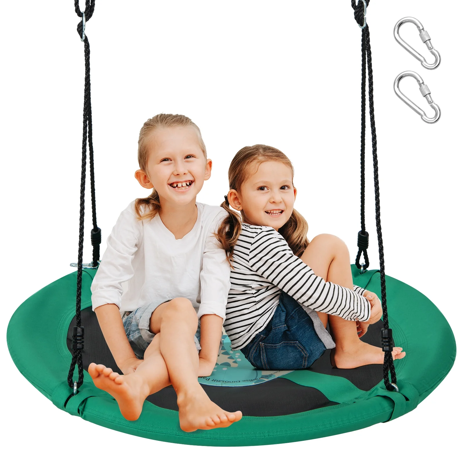 40 Inches Saucer Tree Swing, Round, Adjustable Ropes, Carabiners, Green