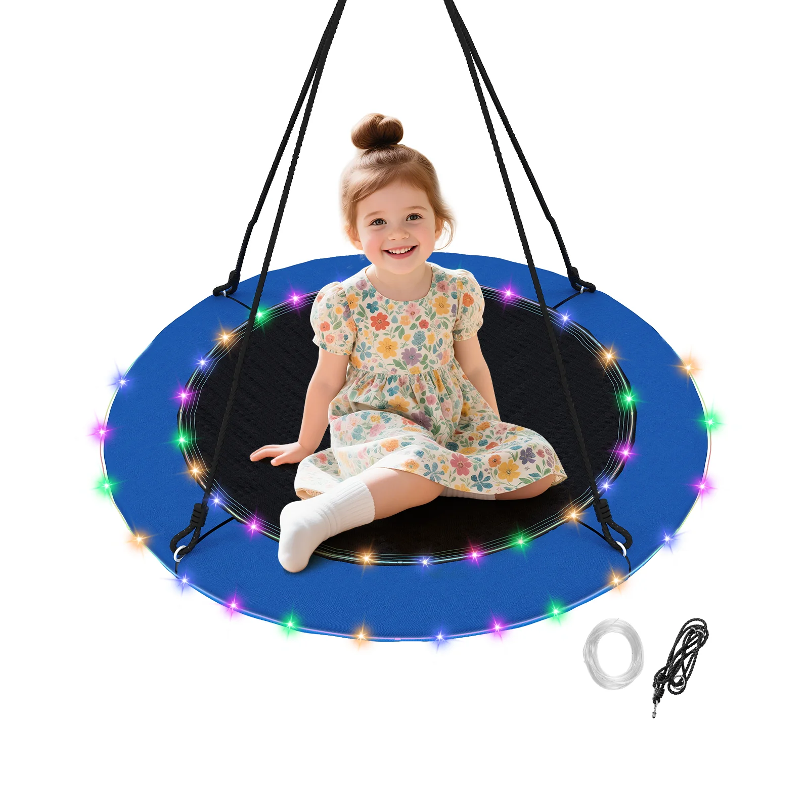 40 Inches Saucer Tree Swing With Lights, Blue
