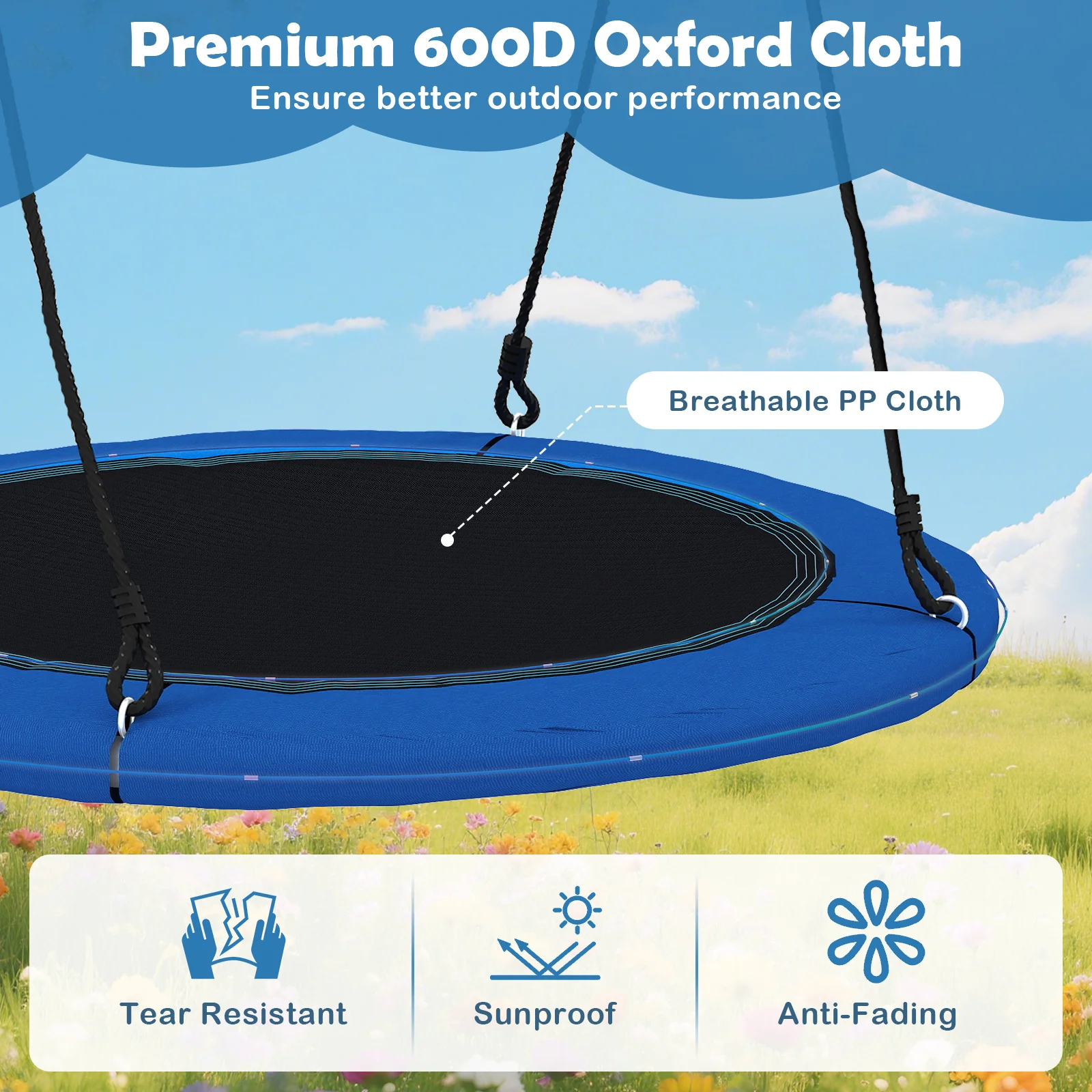 40 Inches Saucer Tree Swing With Lights, Blue - Image 10