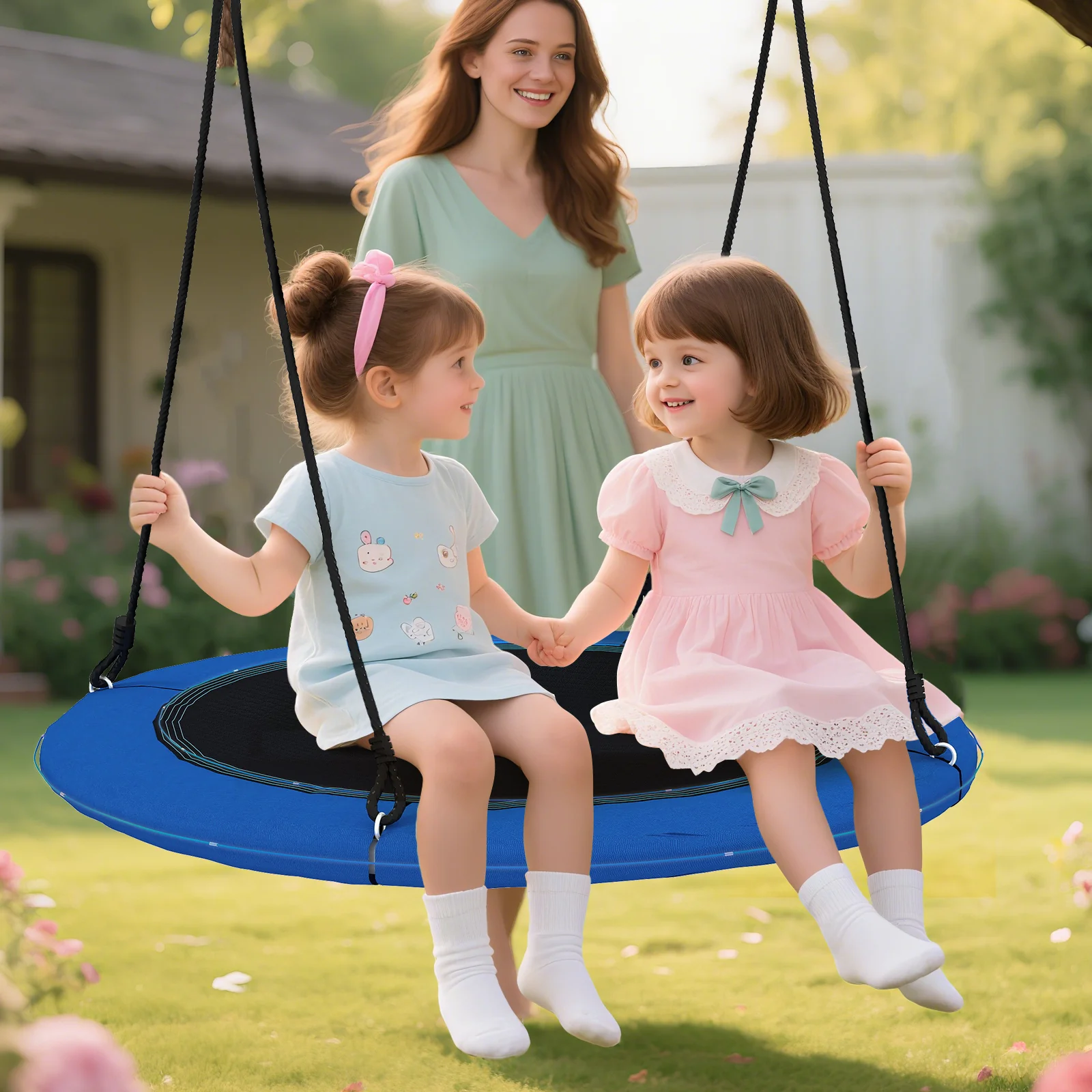 40 Inches Saucer Tree Swing With Lights, Blue - Image 2