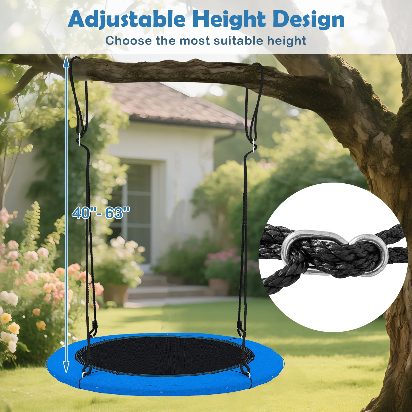 40 Inches Saucer Tree Swing With Lights, Blue - Image 7