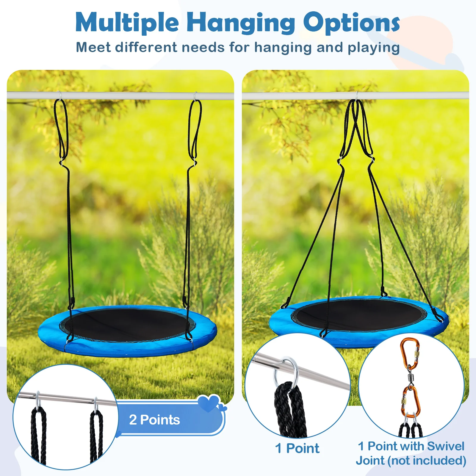 40 Inches Saucer Tree Swing With Lights, Blue - Image 9