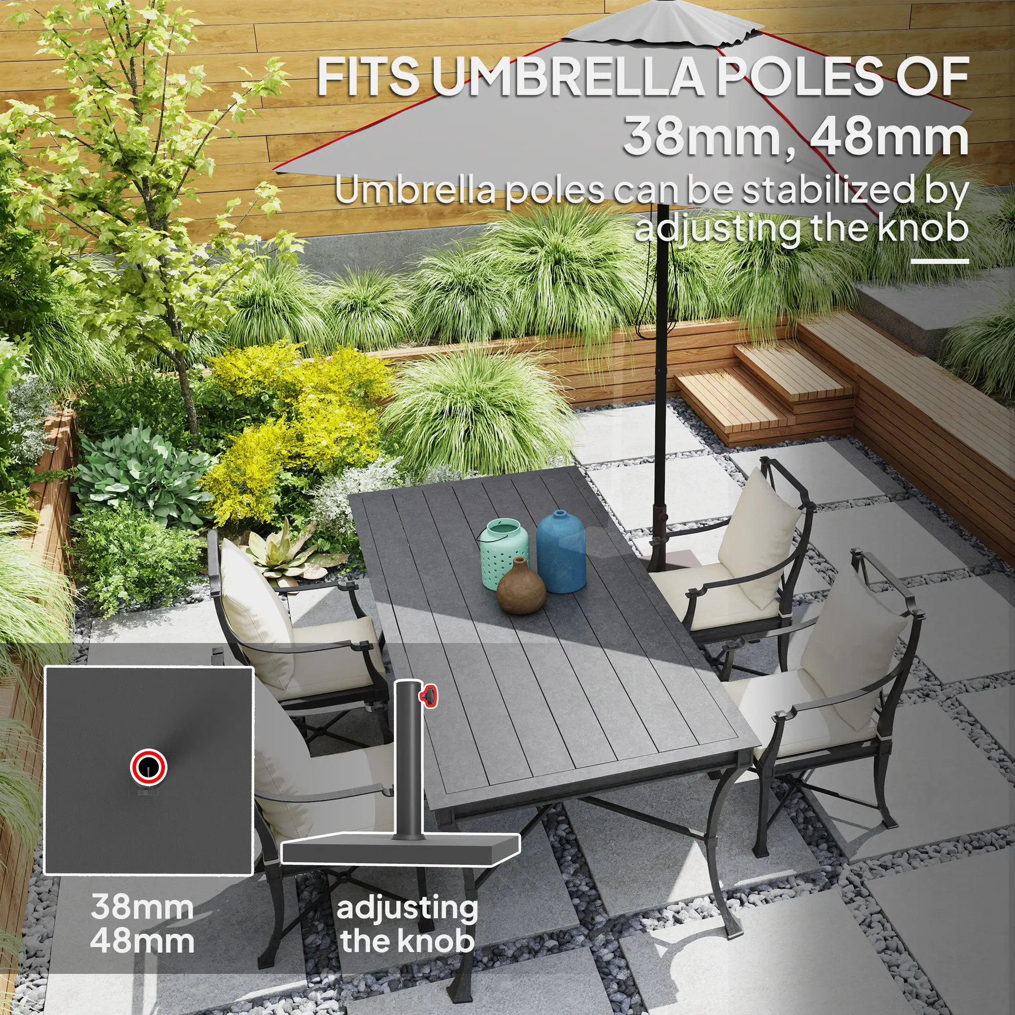 40 Lbs Concrete Umbrella Base, 1.5"/1.9", Black - Image 4